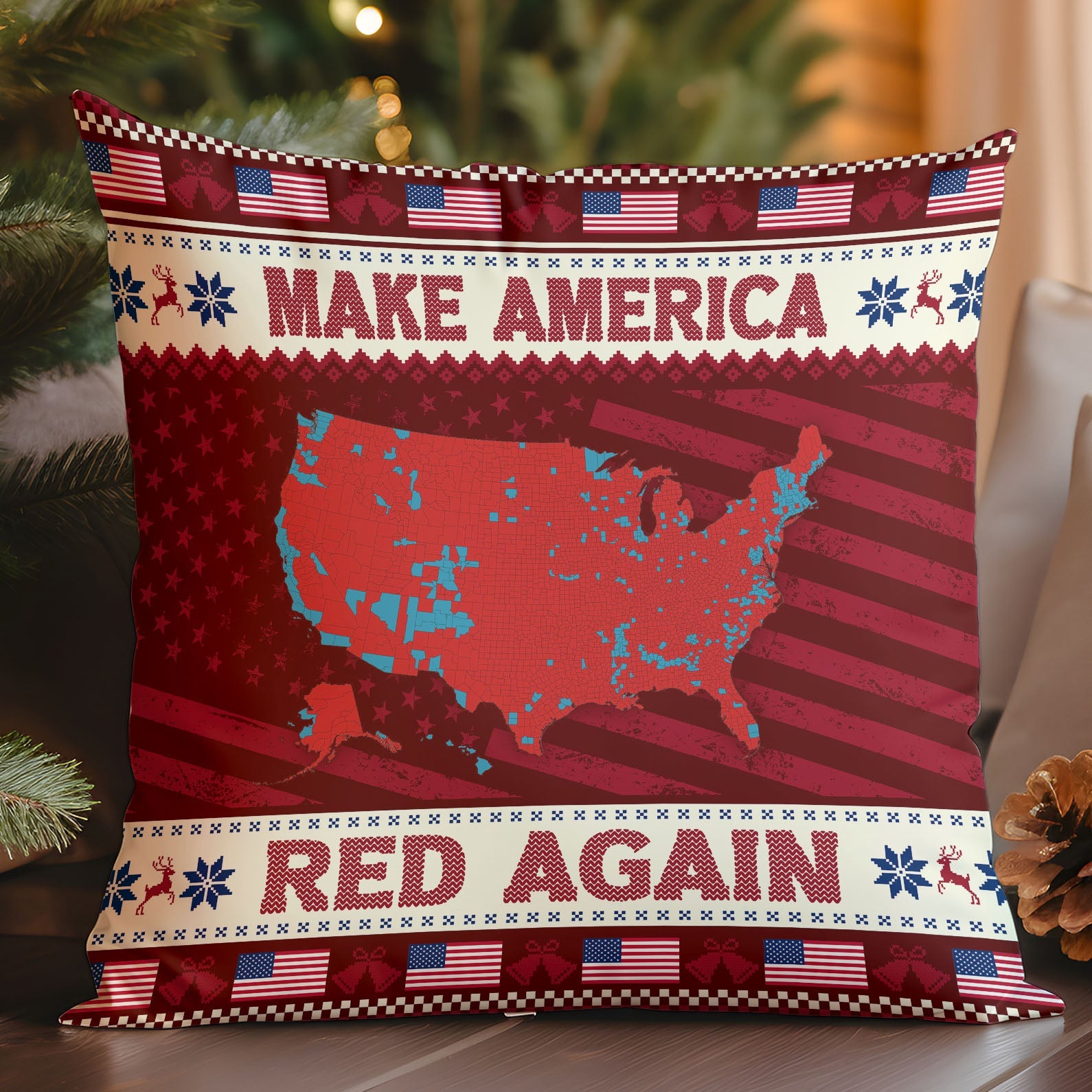 Make America Red Again Pillow, Election Map 2024, 2024 Election Result, Trump Won 2024 Christmas Pillow M1817 - GOP