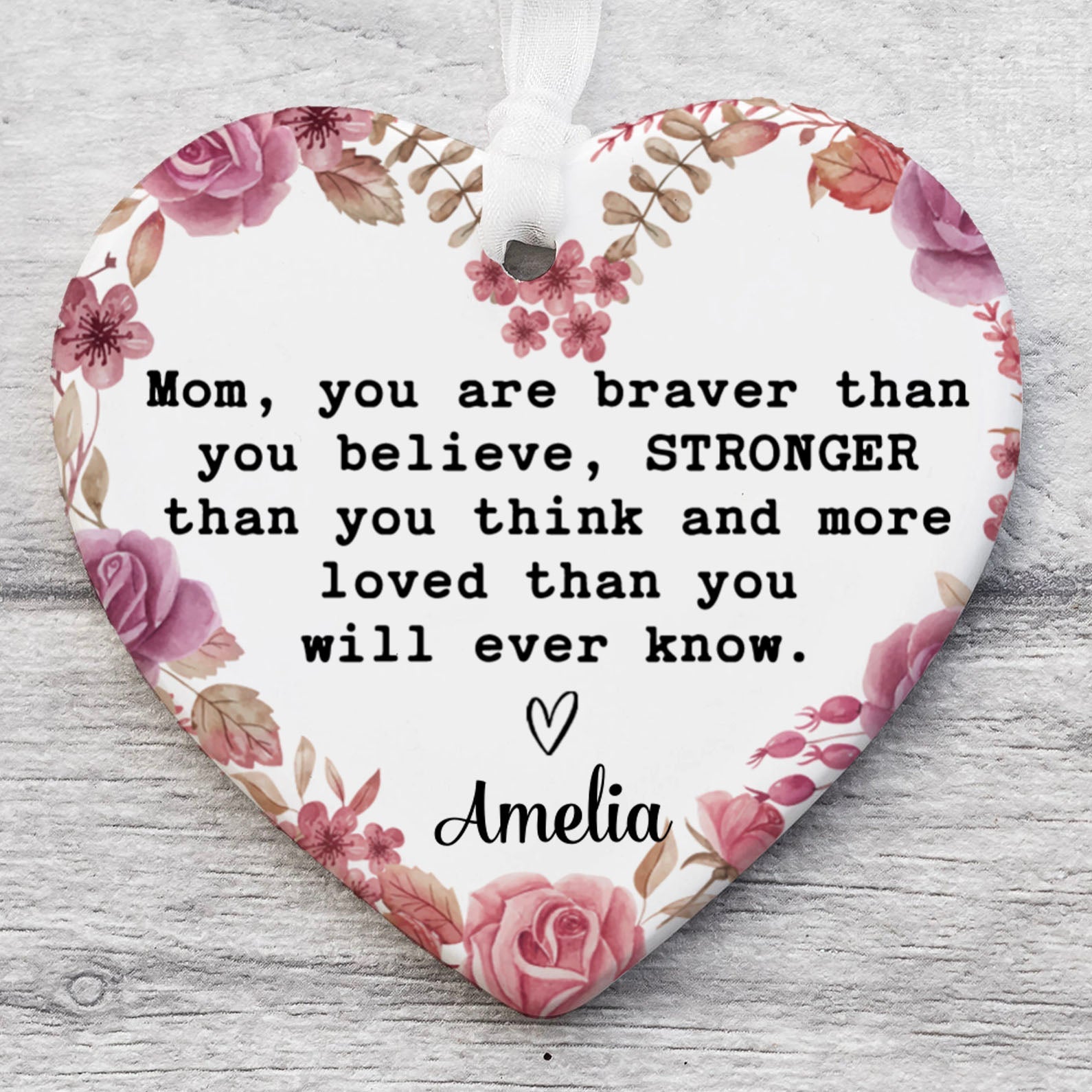 Custom Mom Present Heart Shape Ornament, Personalized Custom Name Mothers Day Ceramic Ornament, Family Gift, Gift for Mom, Gift for Wife 682117