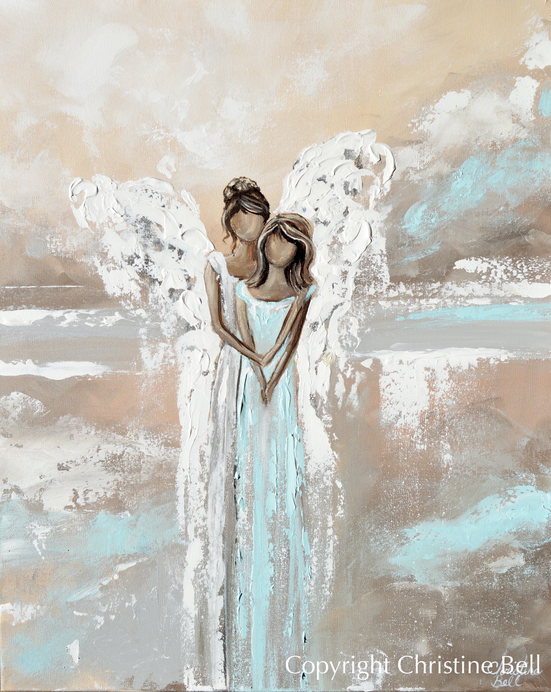 "I've Got You" SPECIAL RELEASE GICLEE PRINT Abstract Angel Painting Woman with Guardian Angel Mother Child / Sisters