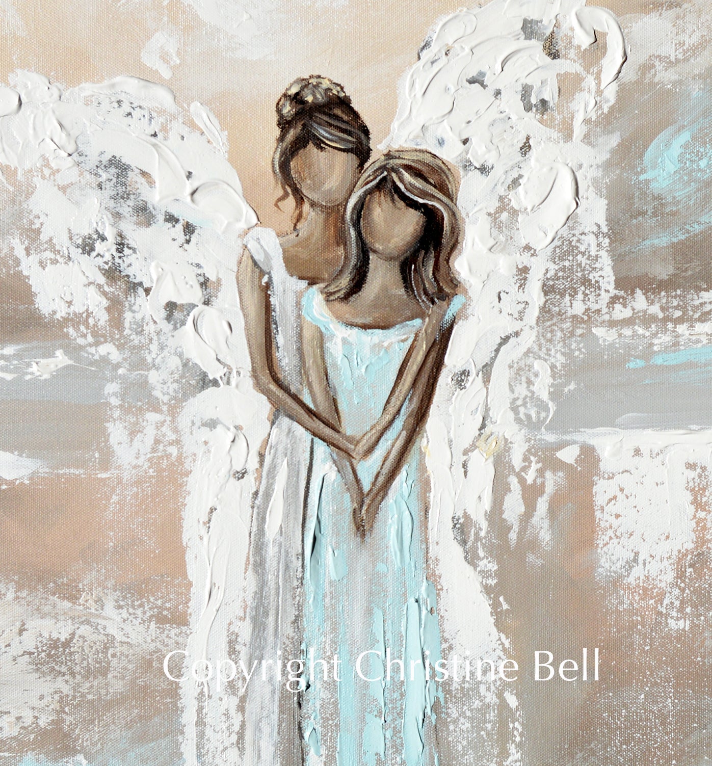 "I've Got You" SPECIAL RELEASE GICLEE PRINT Abstract Angel Painting Woman with Guardian Angel Mother Child / Sisters