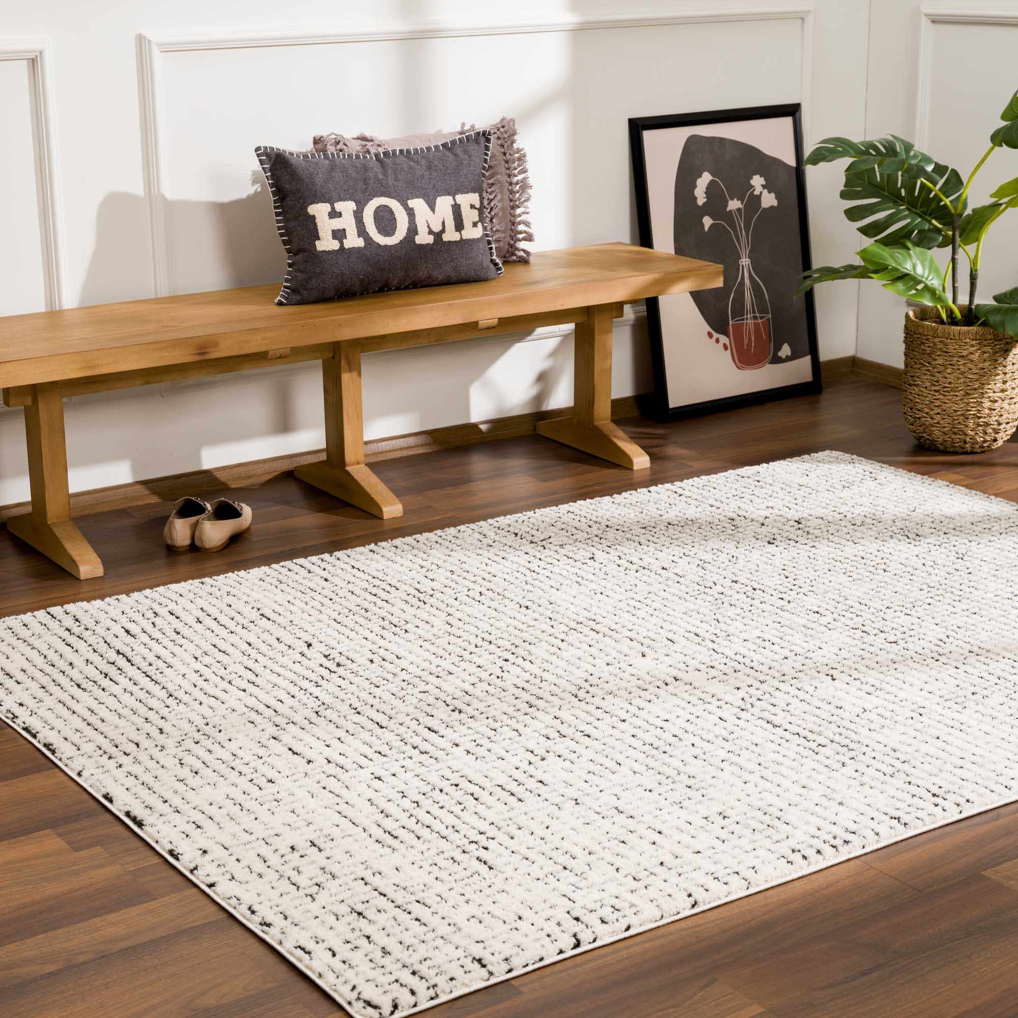 Keita Cream & Black Grid Plush Rug