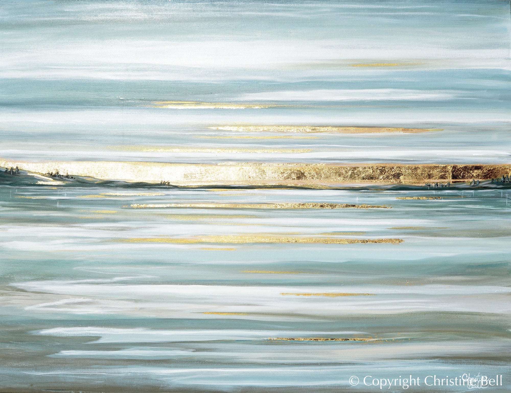 "Idyllic Pause" GICLÉE PRINT, Modern Coastal Seascape, Gold Leaf