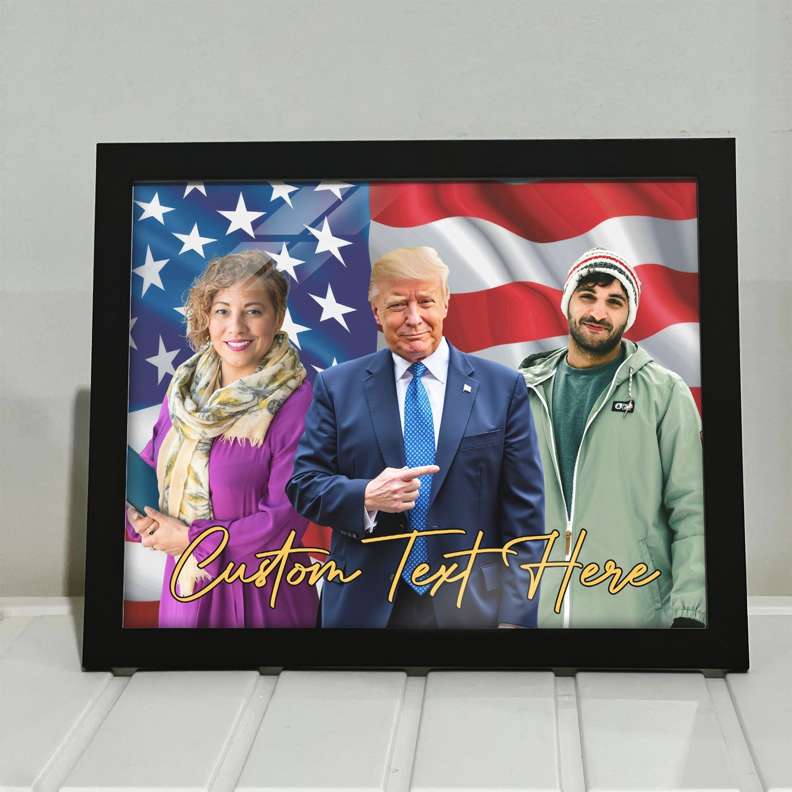 Happy Father's Day Frame, Personalize Custom Photo with Trump Picture Frame, Photo with Trump, Donald Trump President, Family Gift Frame 682019 - GOP