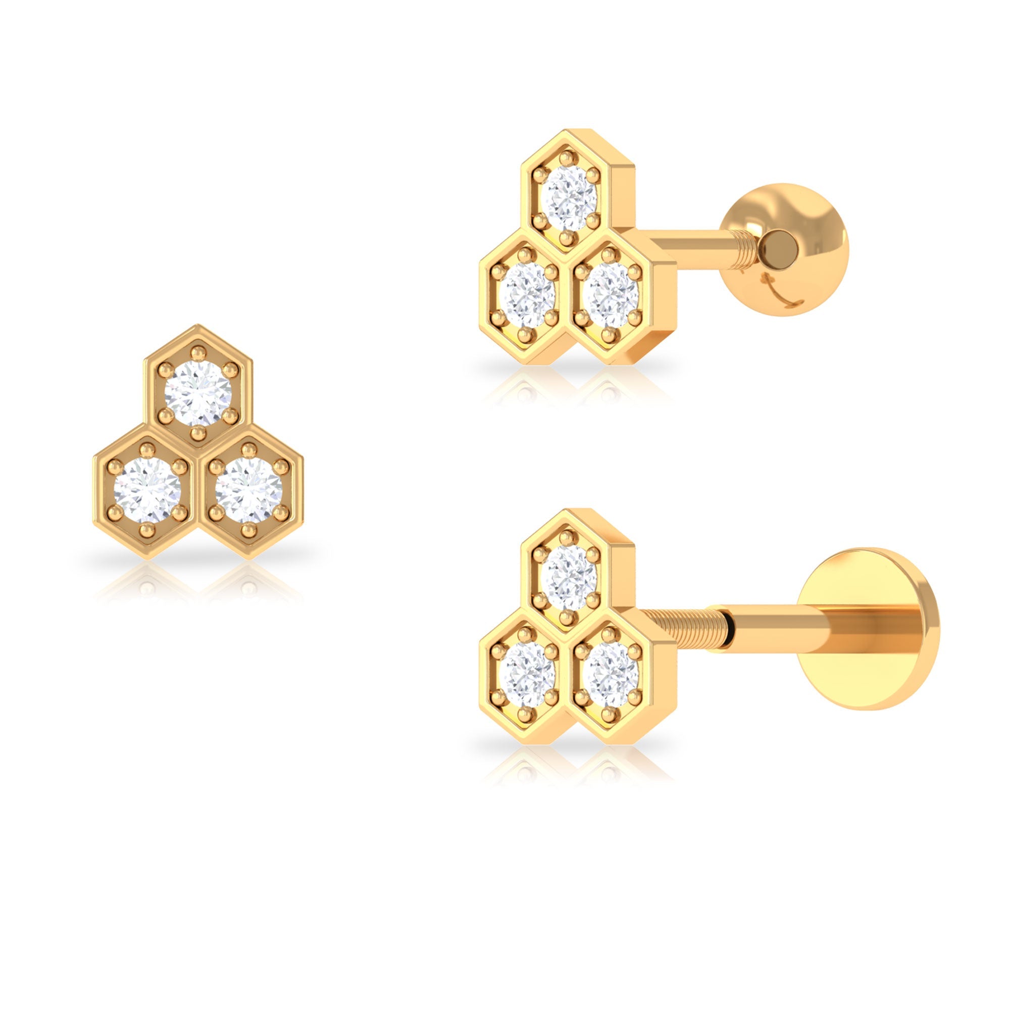 Dainty Diamond Geometric Helix Earring in Gold