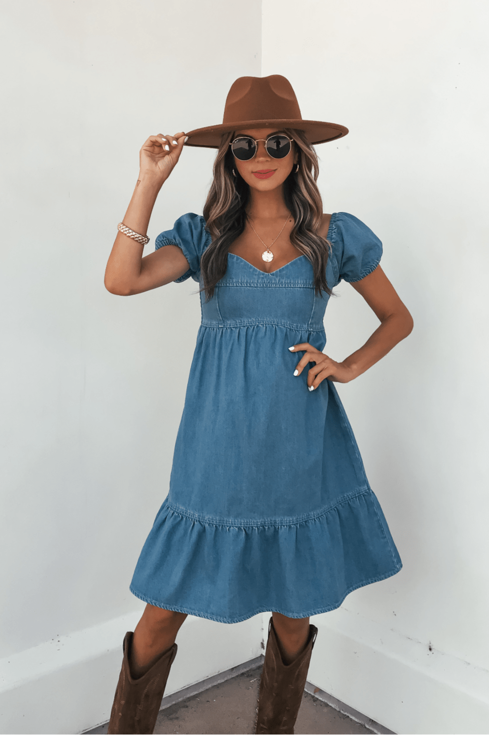 Blue Denim Tiered Mini Dress