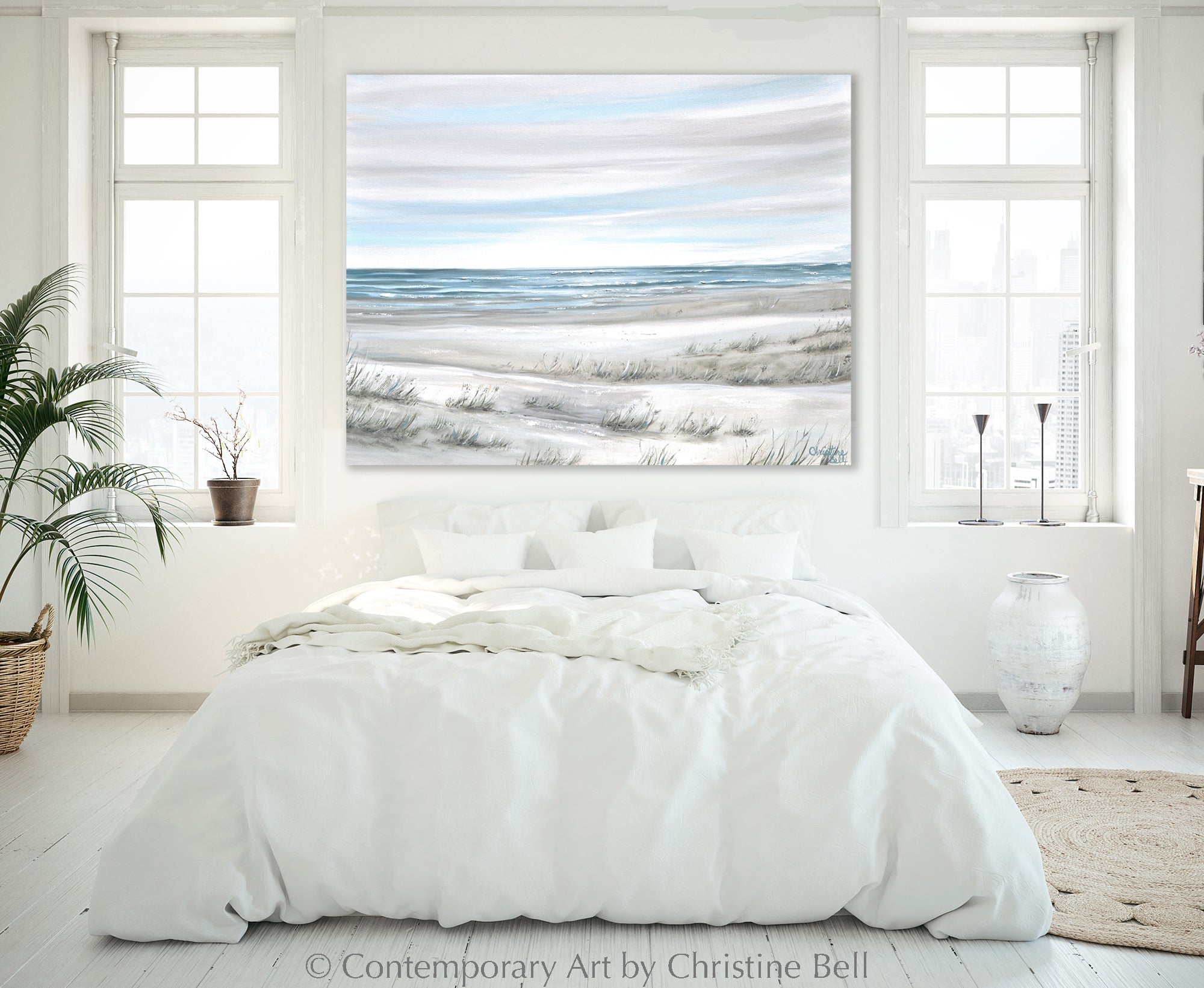 "Coastal Whispers II" GICLEE PRINT Coastal Abstract Painting, Neutral, Light Blue, Grey, White, Taupe