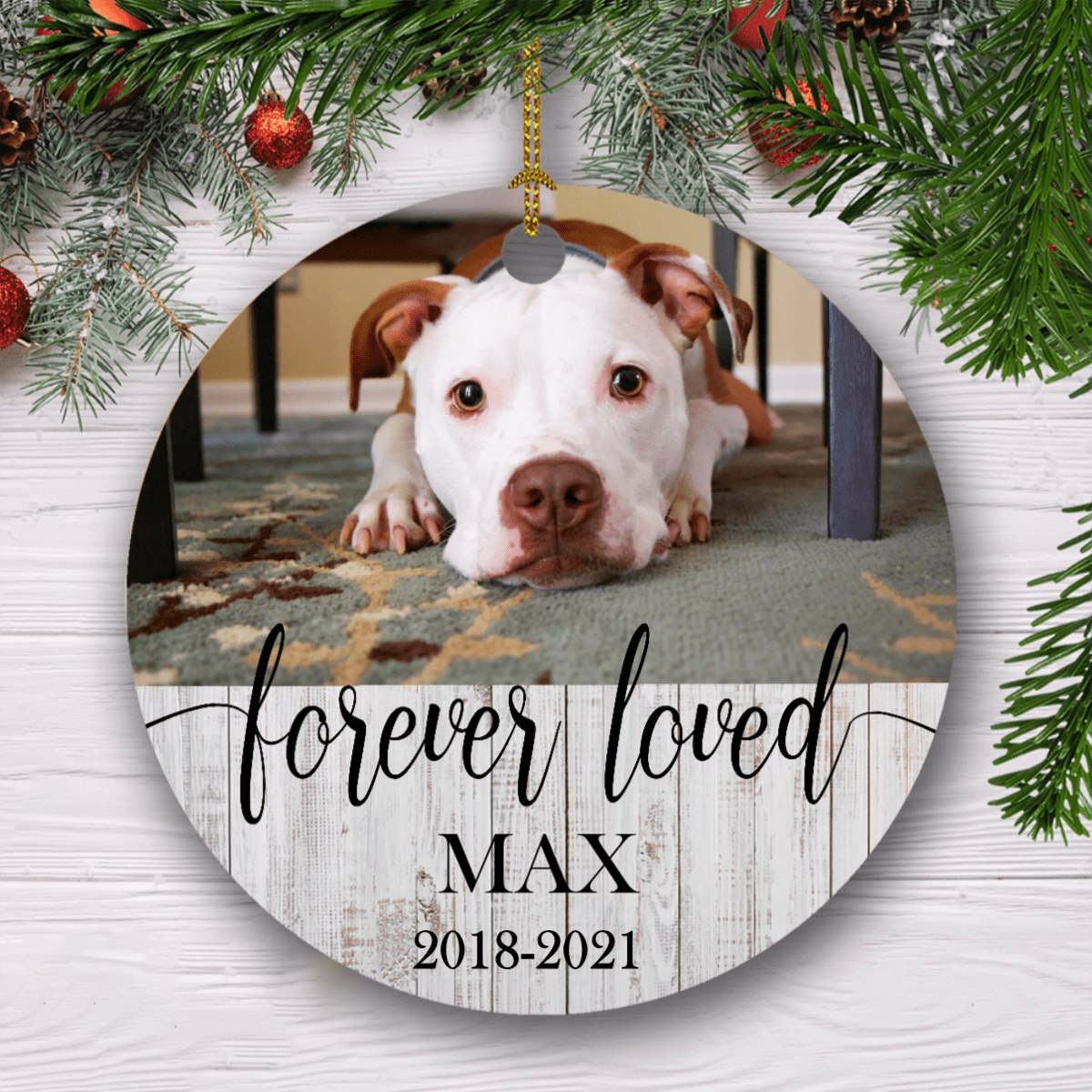 Forever Loved, Custom Dog Cat Photo Memorial Ceramic Ornament SG02