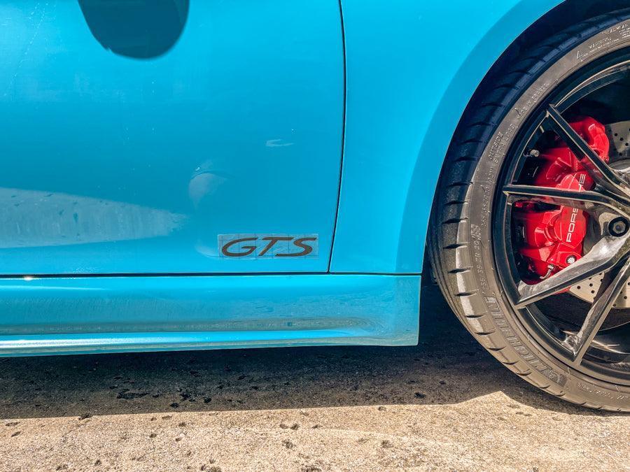 "GTS" Door Vinyl Logo Emblems for Porsche Vehicles (Boxter, Cayman, 911, Macan, Cayenne, Panamera)