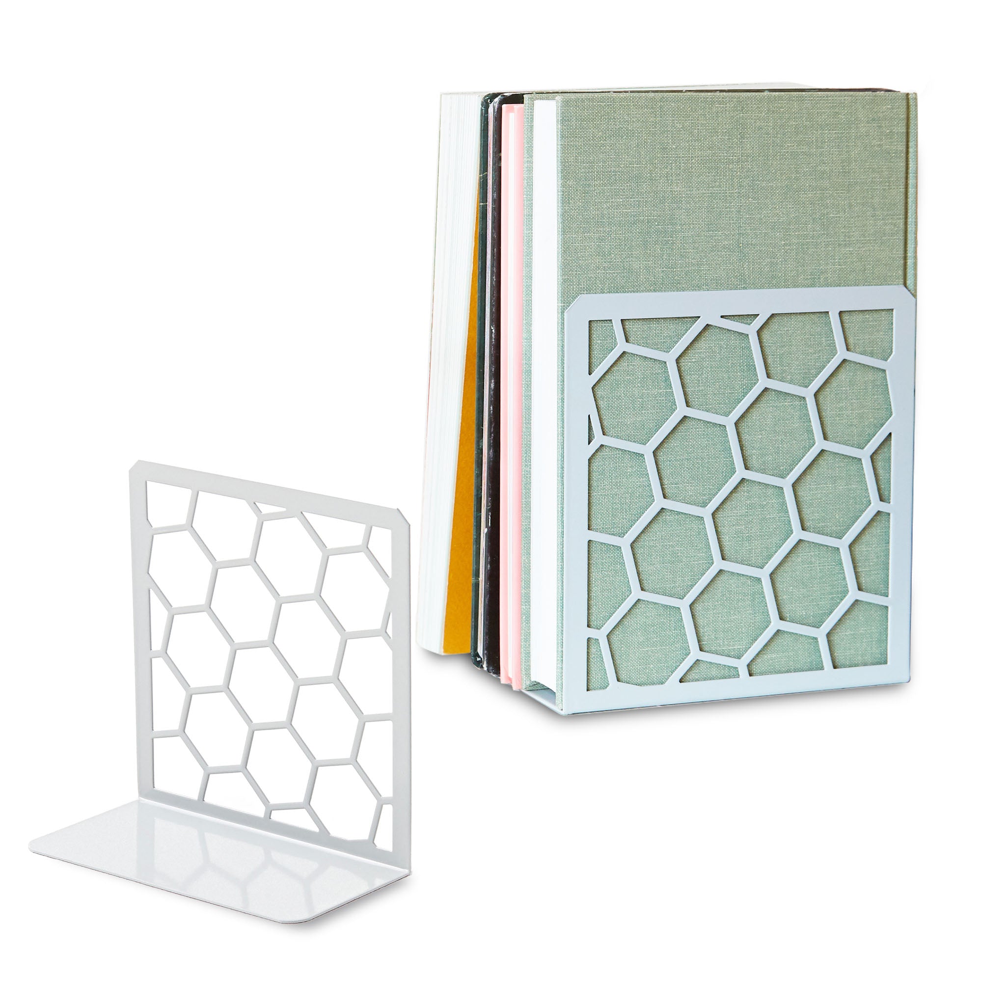 Honeycomb Metal Bookend – Modern Geometric Book Holder