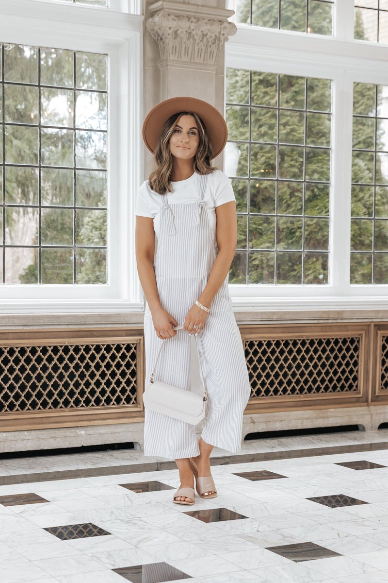 Taupe Stripe Linen Jumpsuit - FINAL SALE