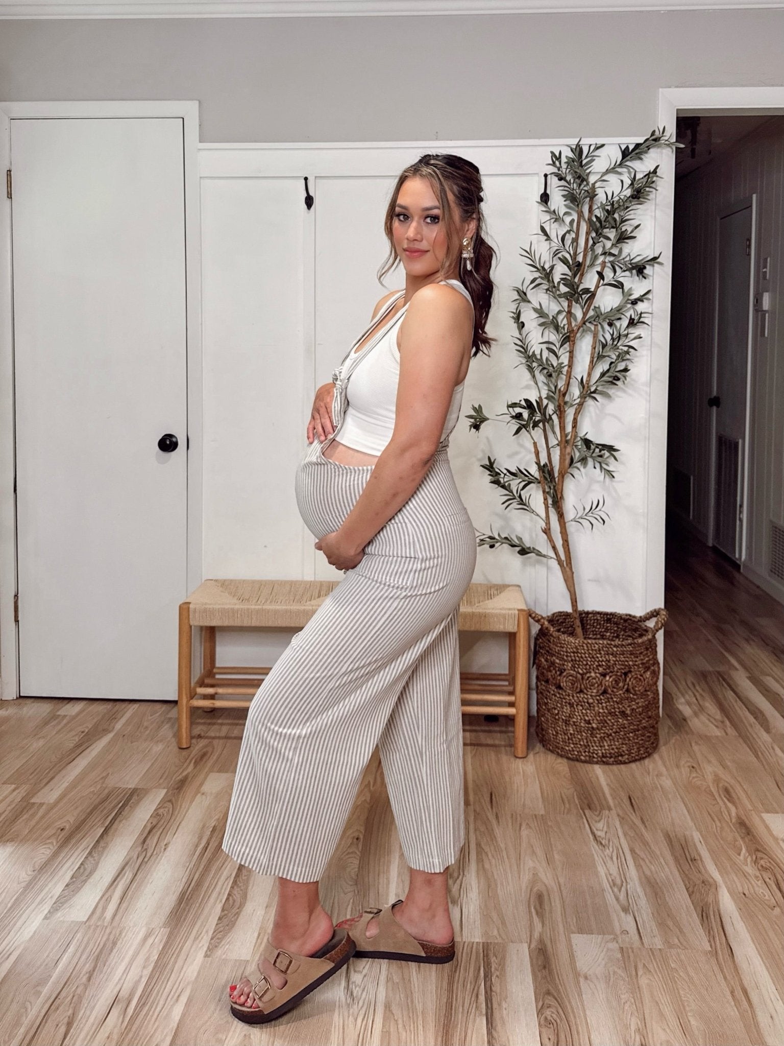 Taupe Stripe Linen Jumpsuit - FINAL SALE