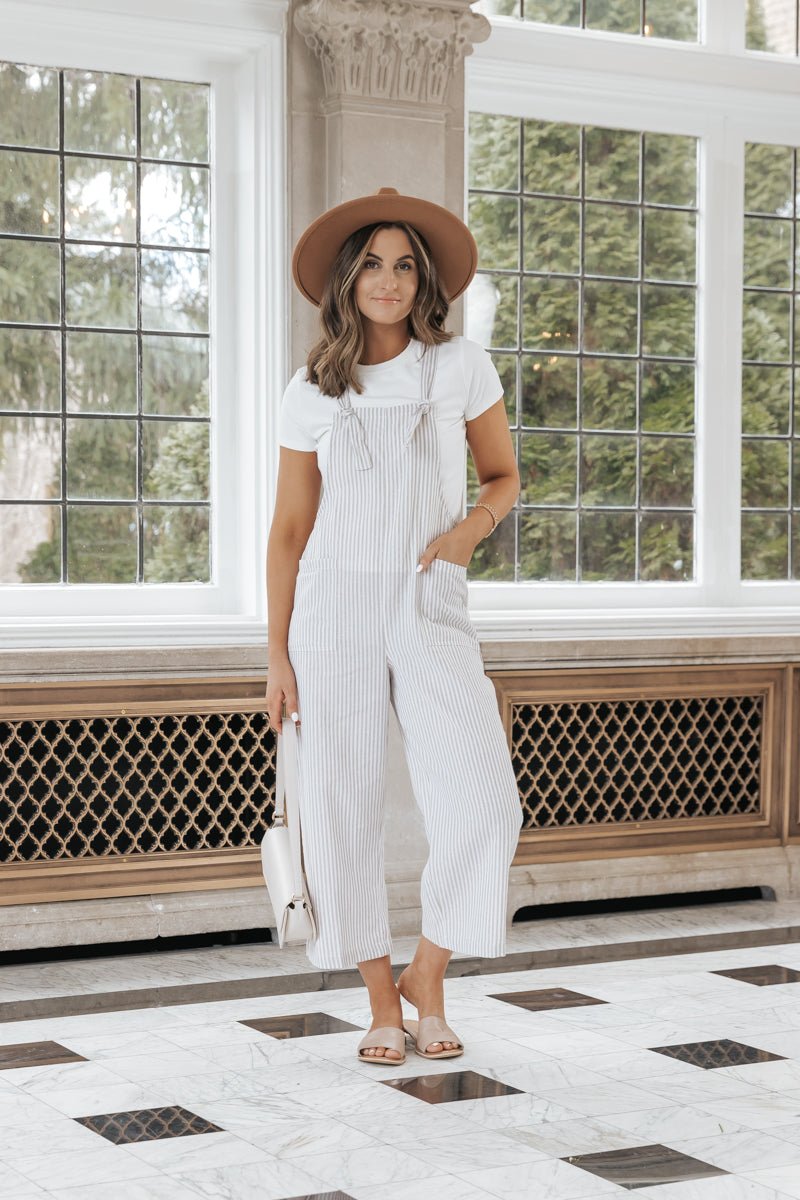 Taupe Stripe Linen Jumpsuit - FINAL SALE