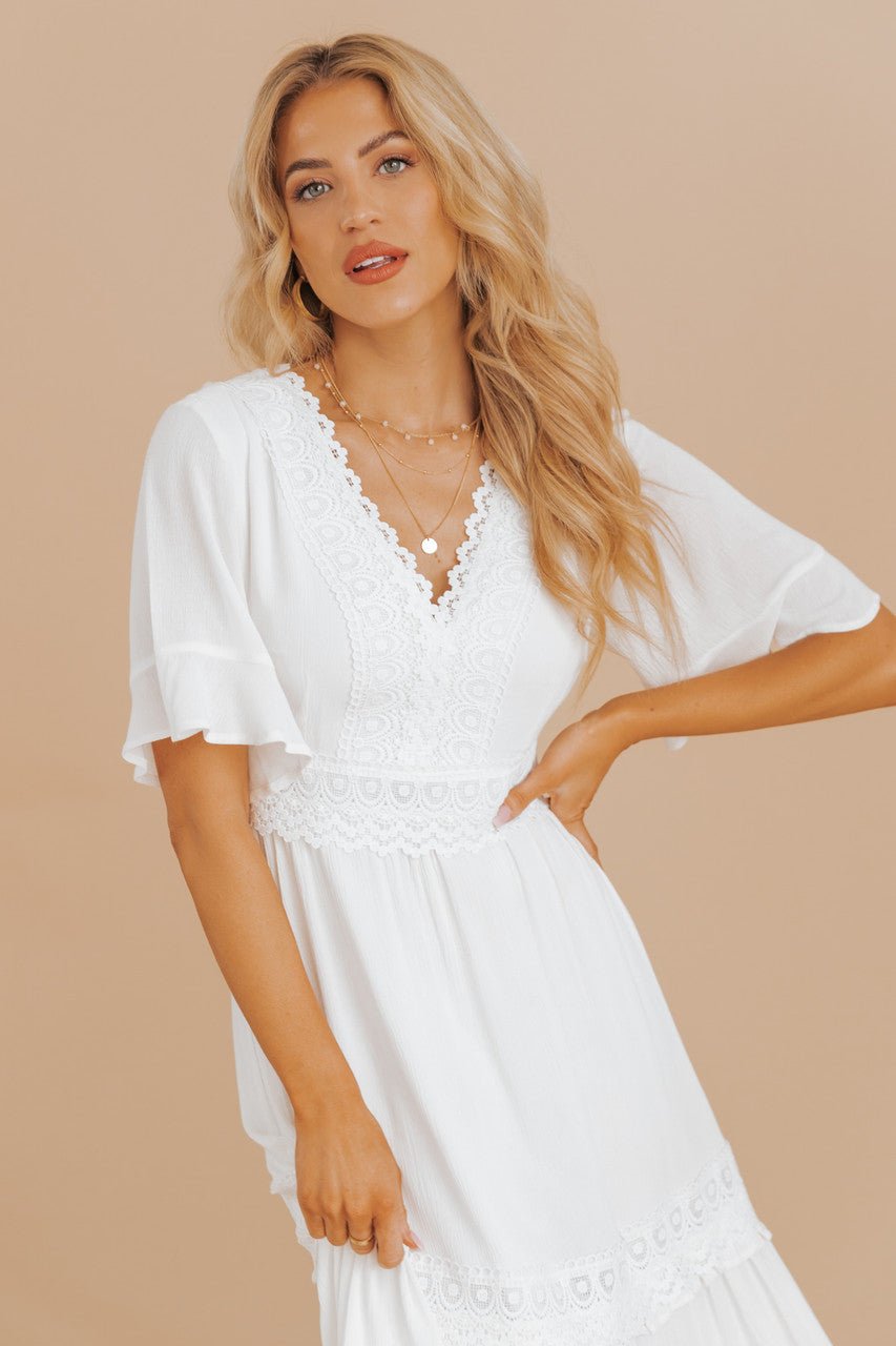 White Short Sleeve Lace Maxi Dress - FINAL SALE