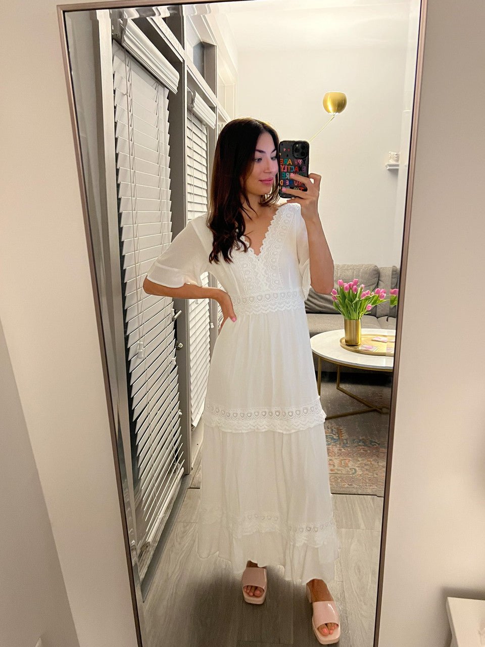 White Short Sleeve Lace Maxi Dress - FINAL SALE