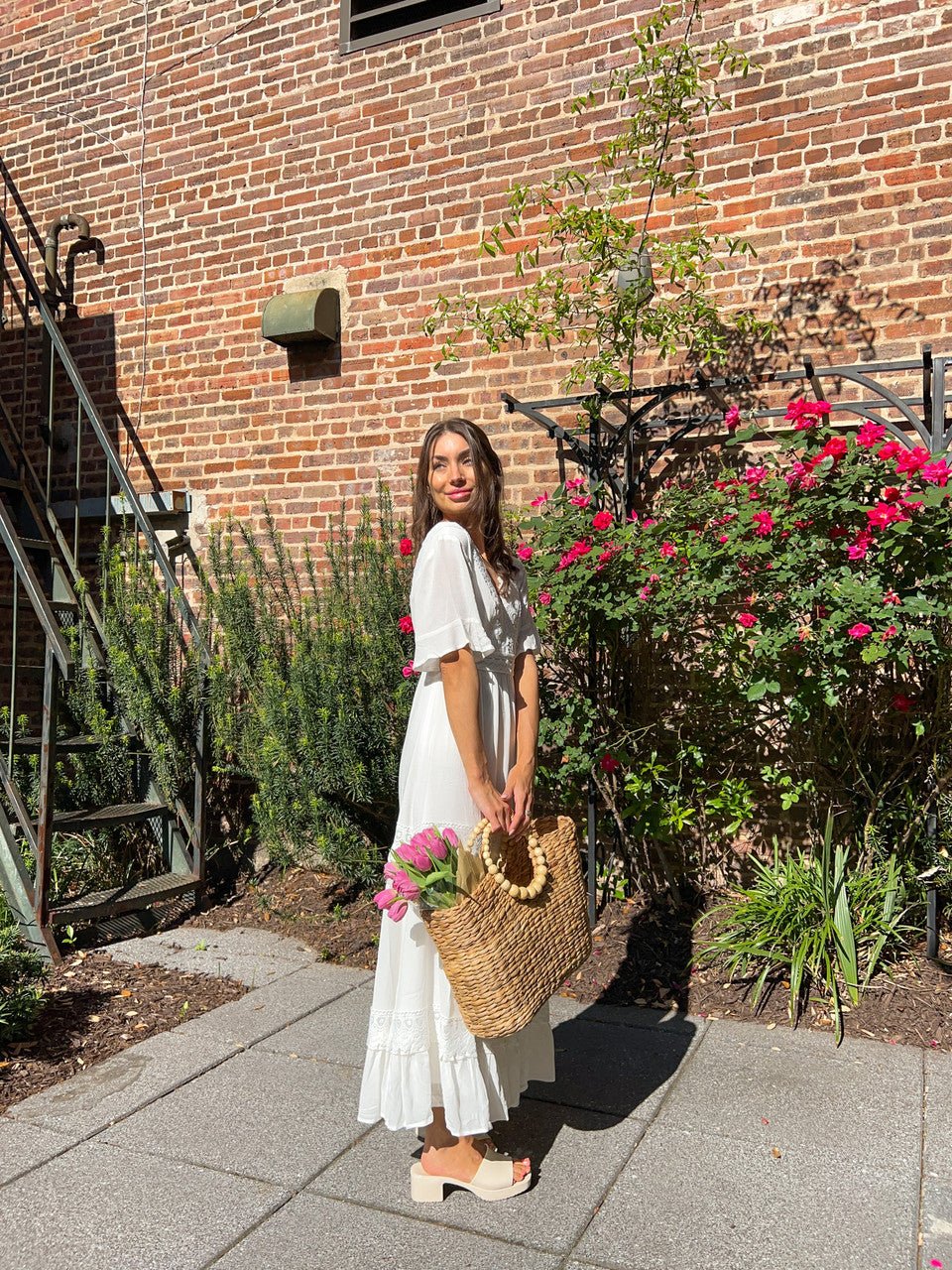 White Short Sleeve Lace Maxi Dress - FINAL SALE