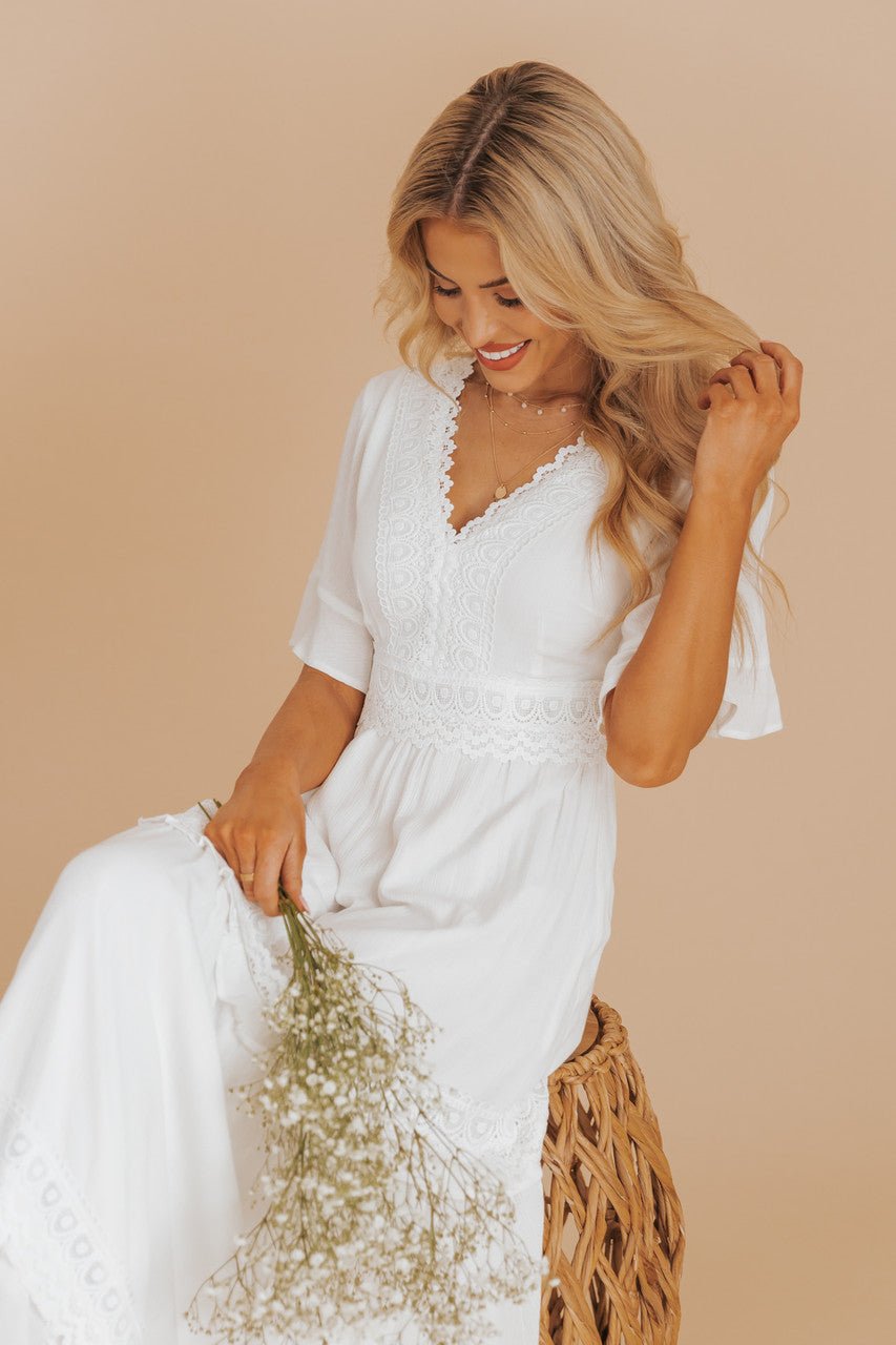 White Short Sleeve Lace Maxi Dress - FINAL SALE