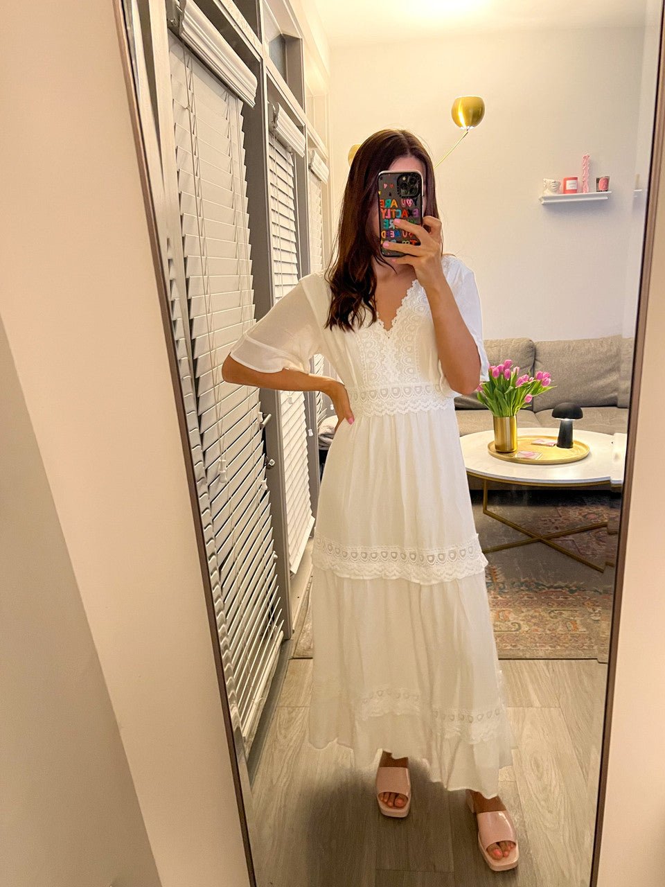 White Short Sleeve Lace Maxi Dress - FINAL SALE