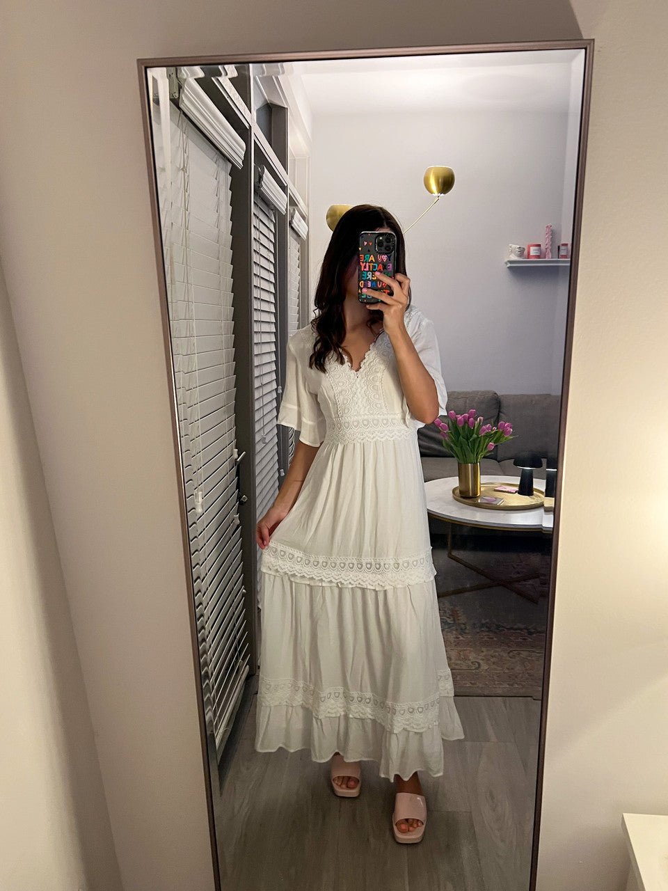 White Short Sleeve Lace Maxi Dress - FINAL SALE
