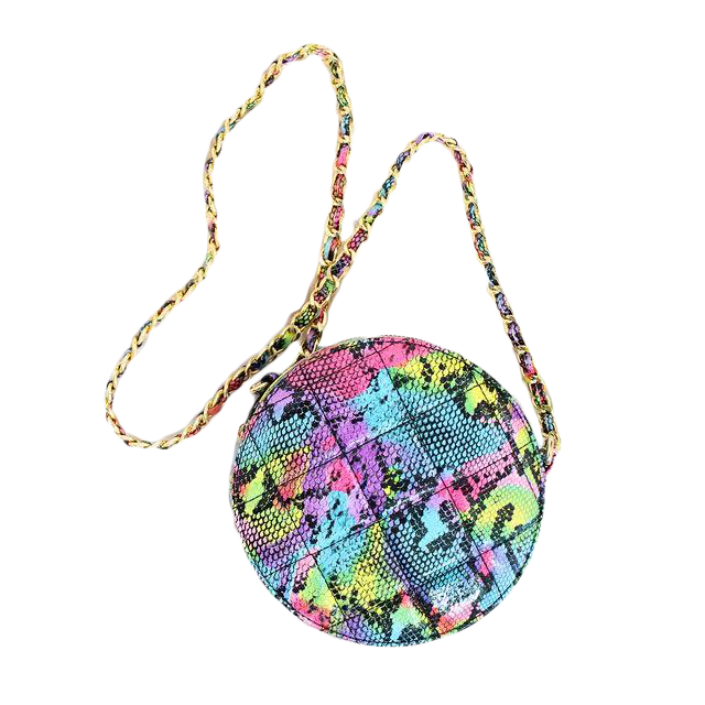 Round Quilted Crossbody Bag -Multi Snake 2
