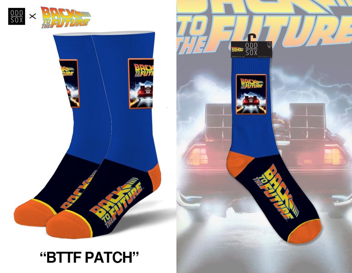 Back to the Future &amp;quot;Patch&amp;quot; Men&amp;#39;s Crew Sideways Socks (Size 8-12)