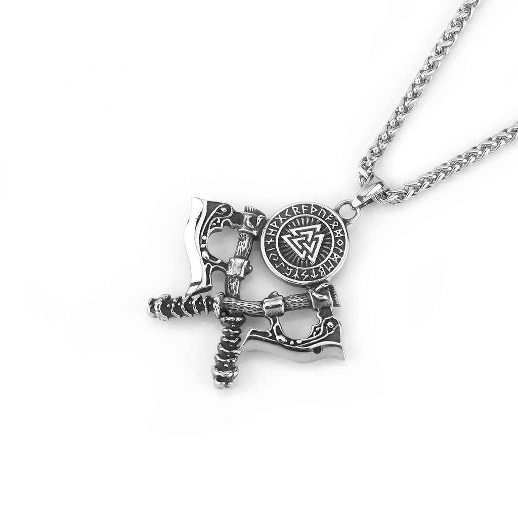 Men's Stainless Steel Axe Pendant Necklace - Double Axe Design