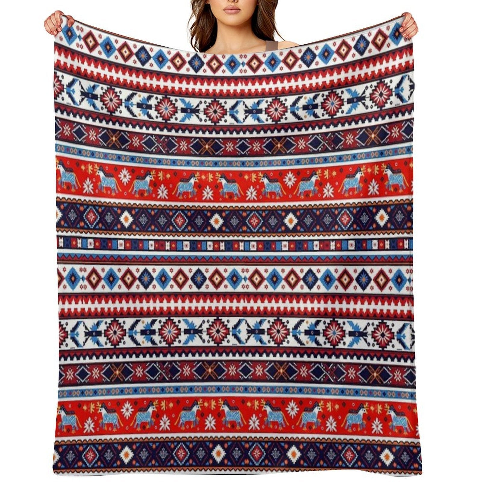 Swedish Norwegian Folk Art – Colorful Nordic Tribal Pattern Throw Blanket