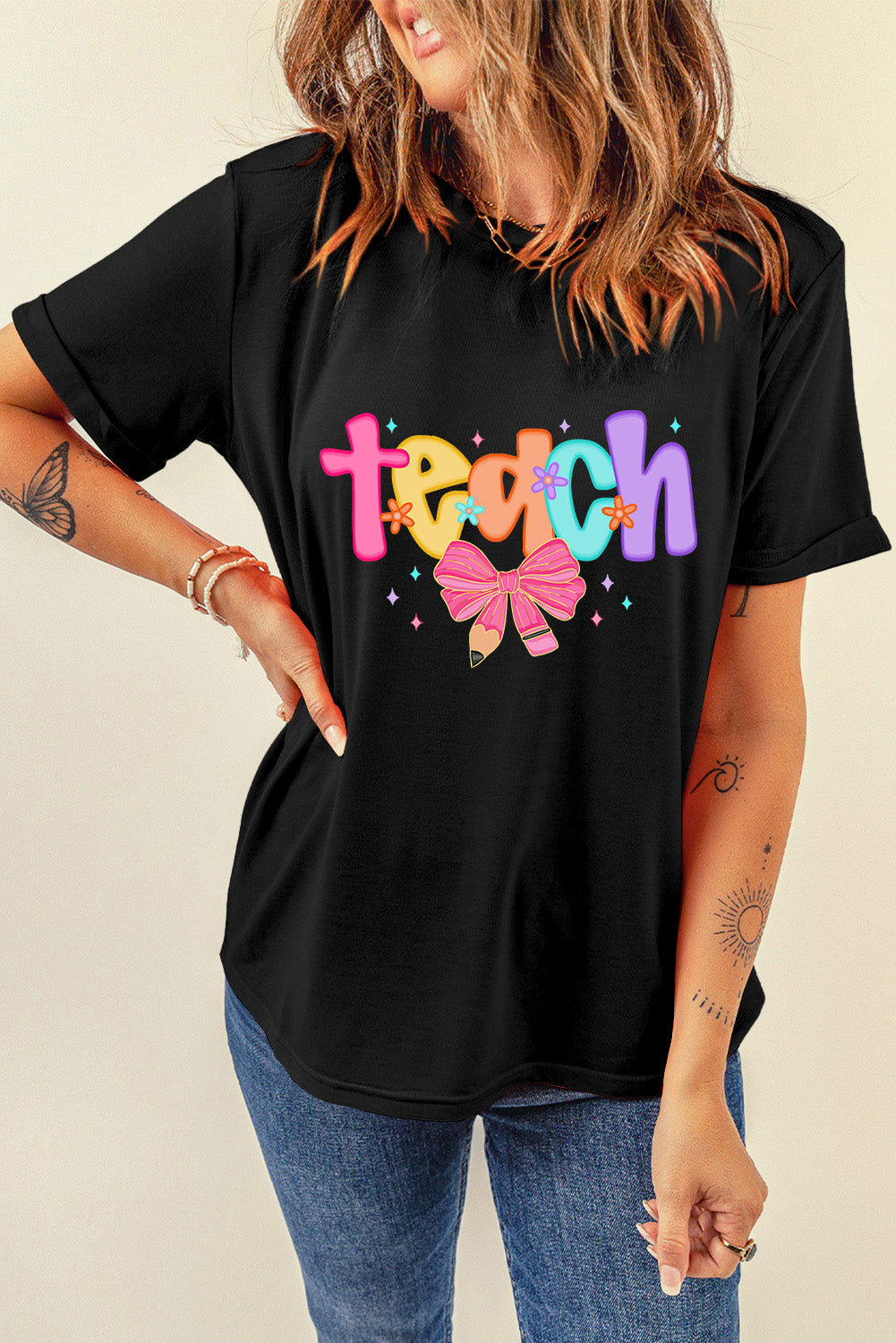 Black Teach Bow Graphic Holiday Tee