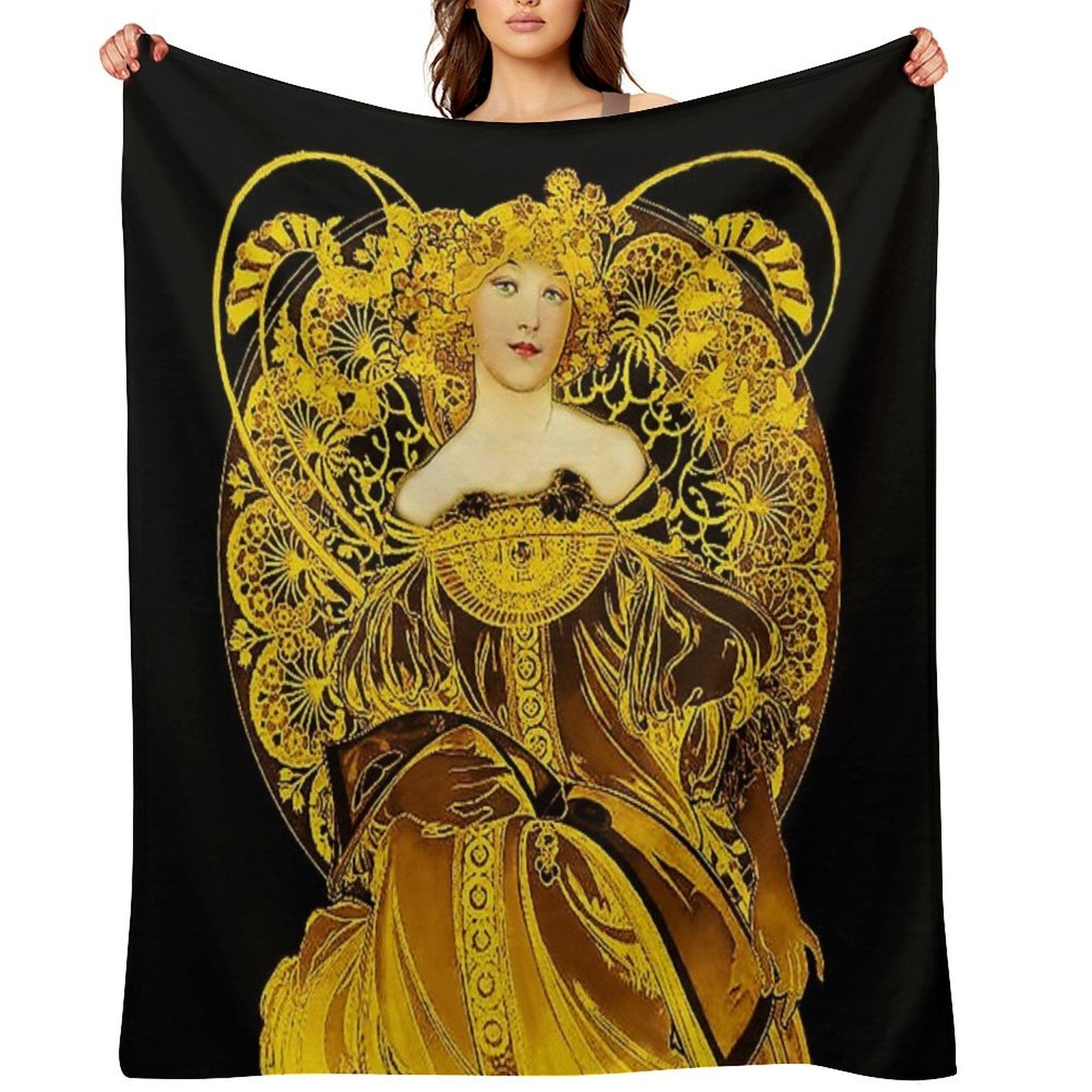 A Touch of Gold Alphonse Mucha Throw Blanket
