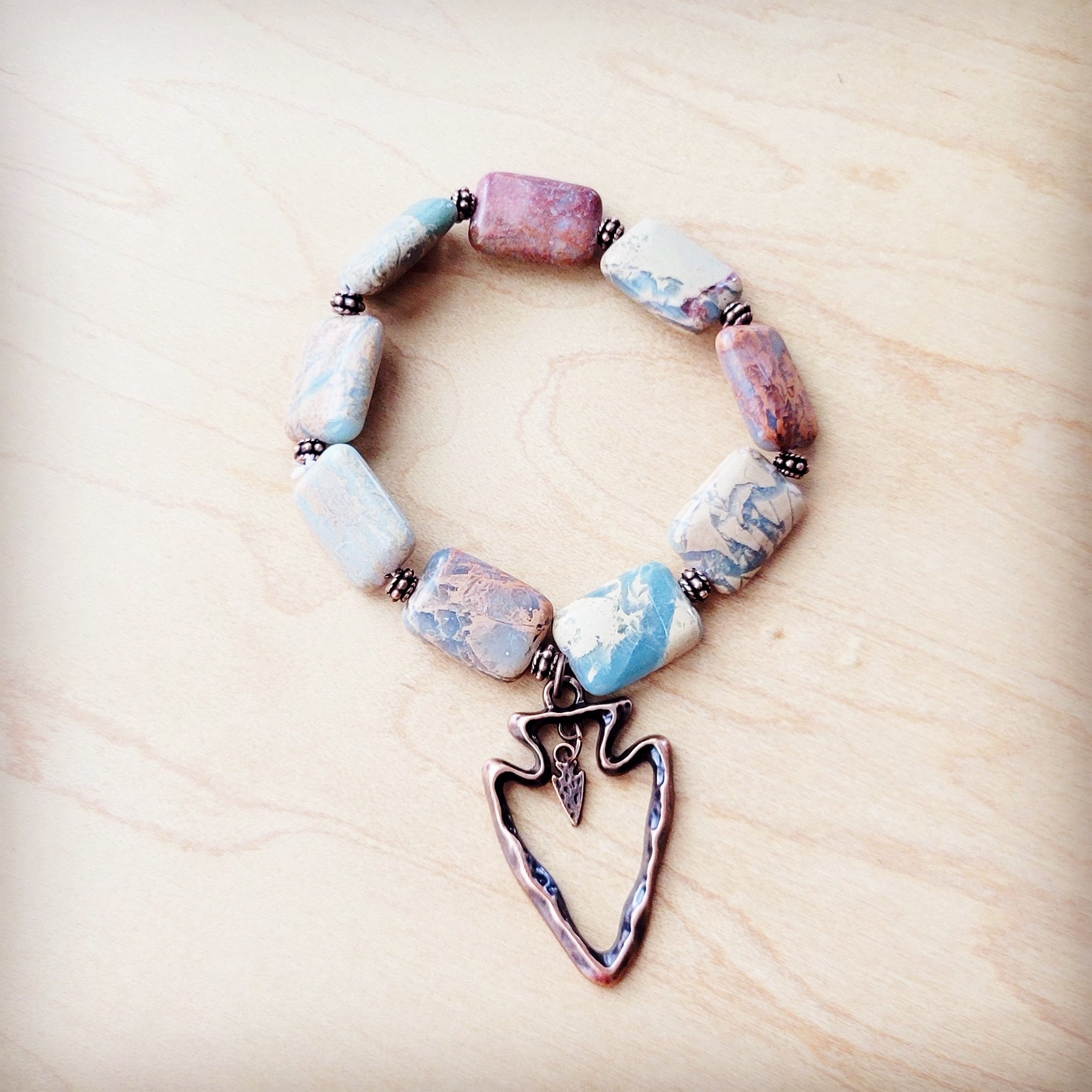 Genuine Aqua Terra Beaded Bracelet w/ Copper Arrow 810v