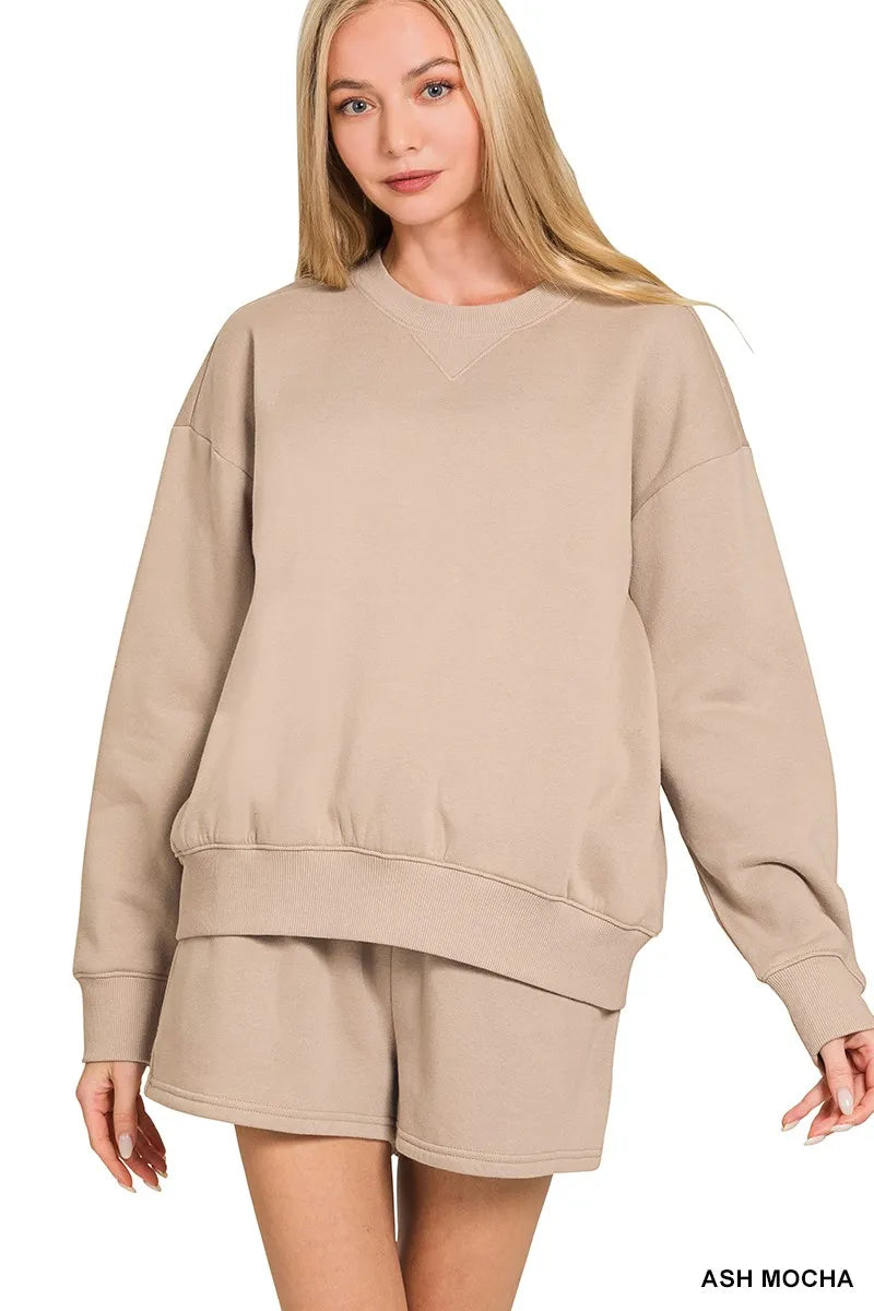 Zenana Fleece Long Sleeve Sweatshirts &amp;amp; Shorts Set