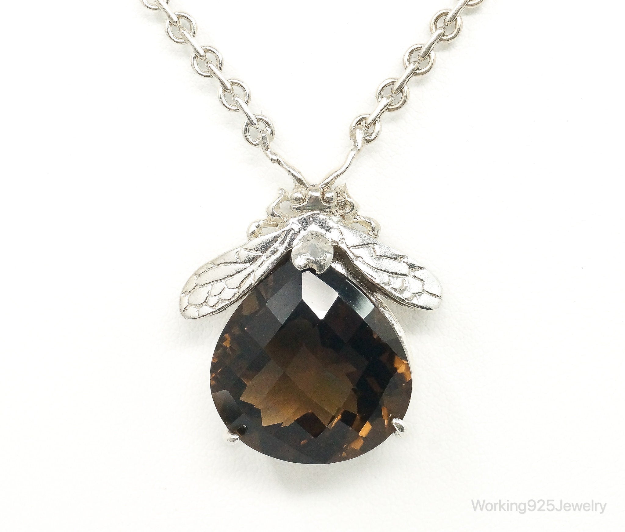 Designer Knight &amp;amp; Hammer Large Smoky Topaz Bee Sterling Silver Necklace