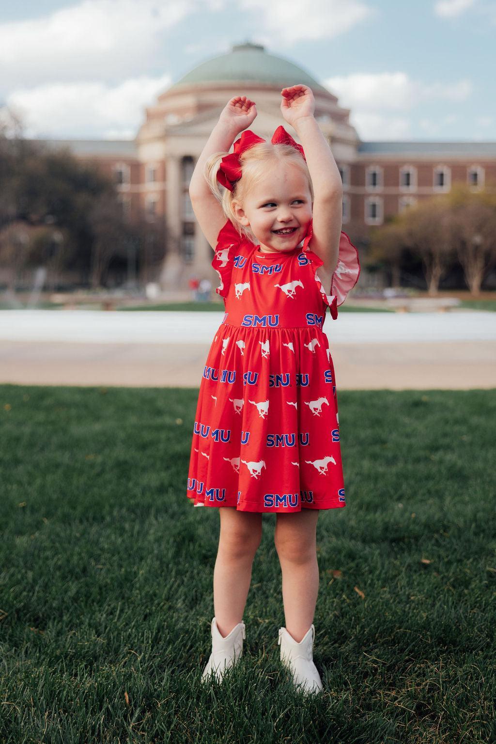 SMU RED MUSTANG FLUTTER TWIRL DRESS