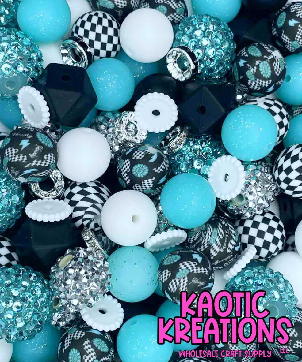 *KAELANN&amp;#39;S KREATION* WESTERN CHECKERED ACRYLIC SILICONE BEAD MIX #23 (34ct)