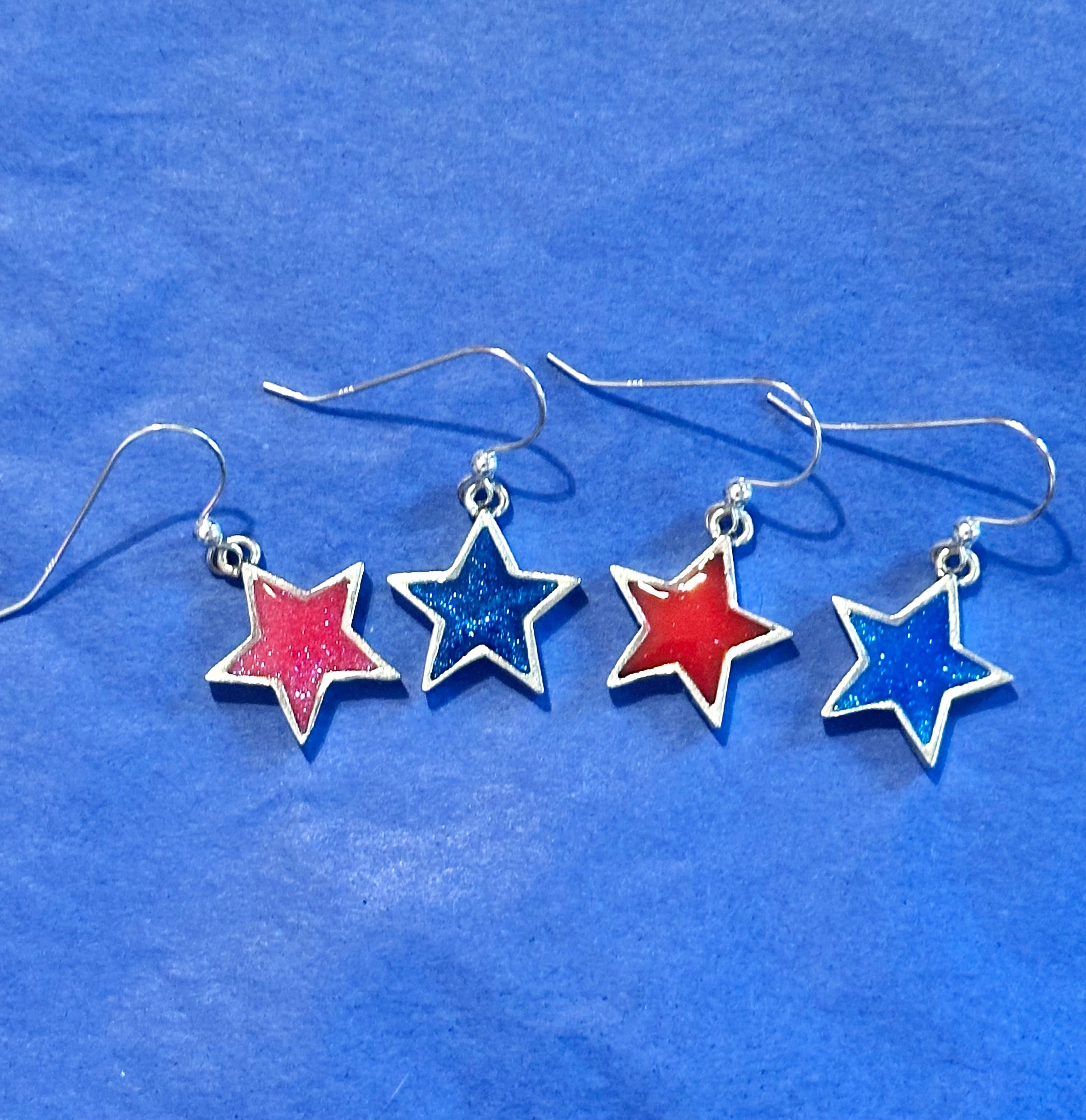 Red &amp;amp; Blue Festive Star Earrings