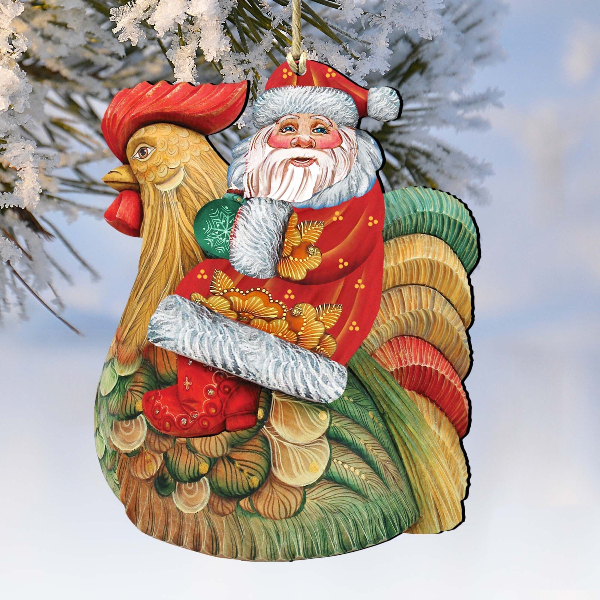 Santa Rooster Wooden Ornaments by G. DeBrekht - Christmas Santa Snowman Decor - 8111340