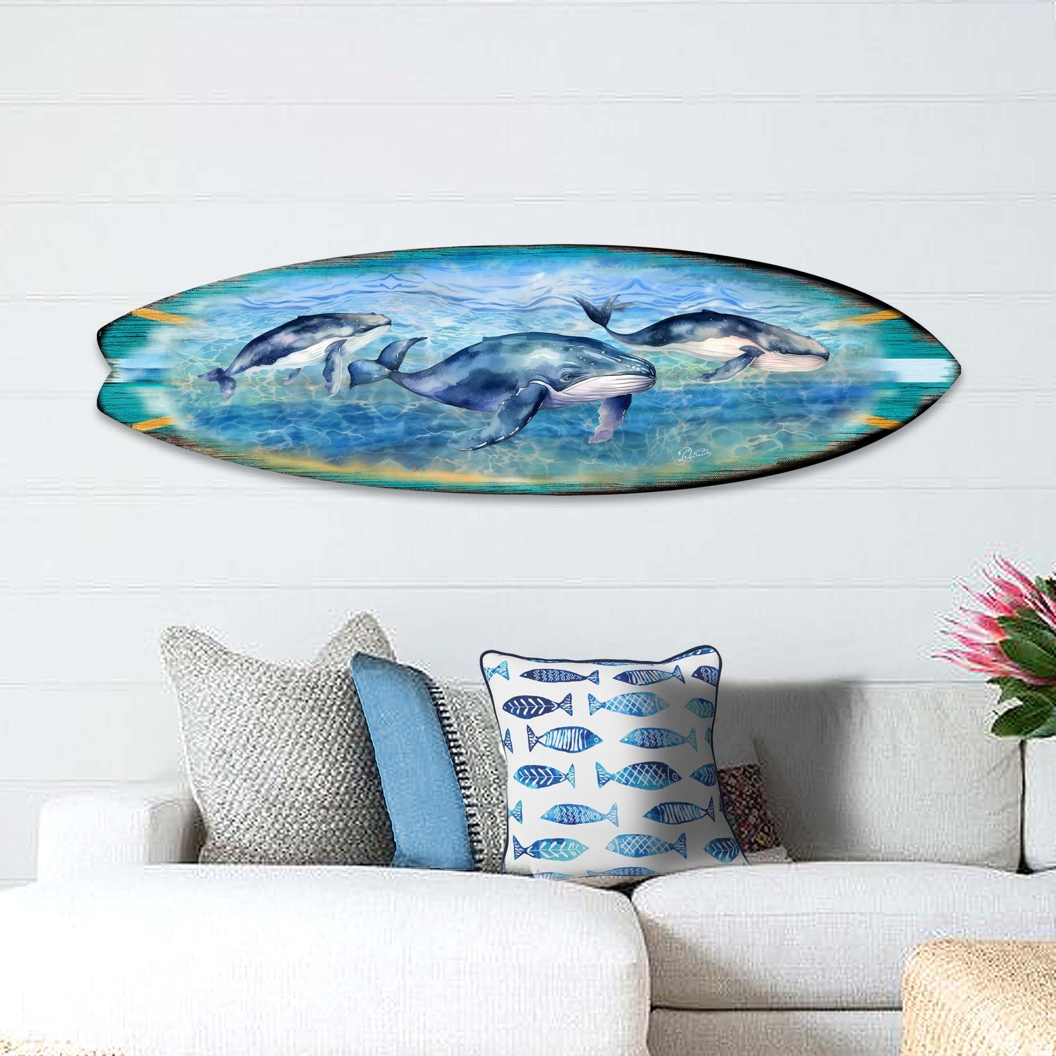 Whale&amp;#39;s Harmony Surfboard Coastal Wall Art by G. DeBrekht - Coastal Holiday Decor - 8490114HS
