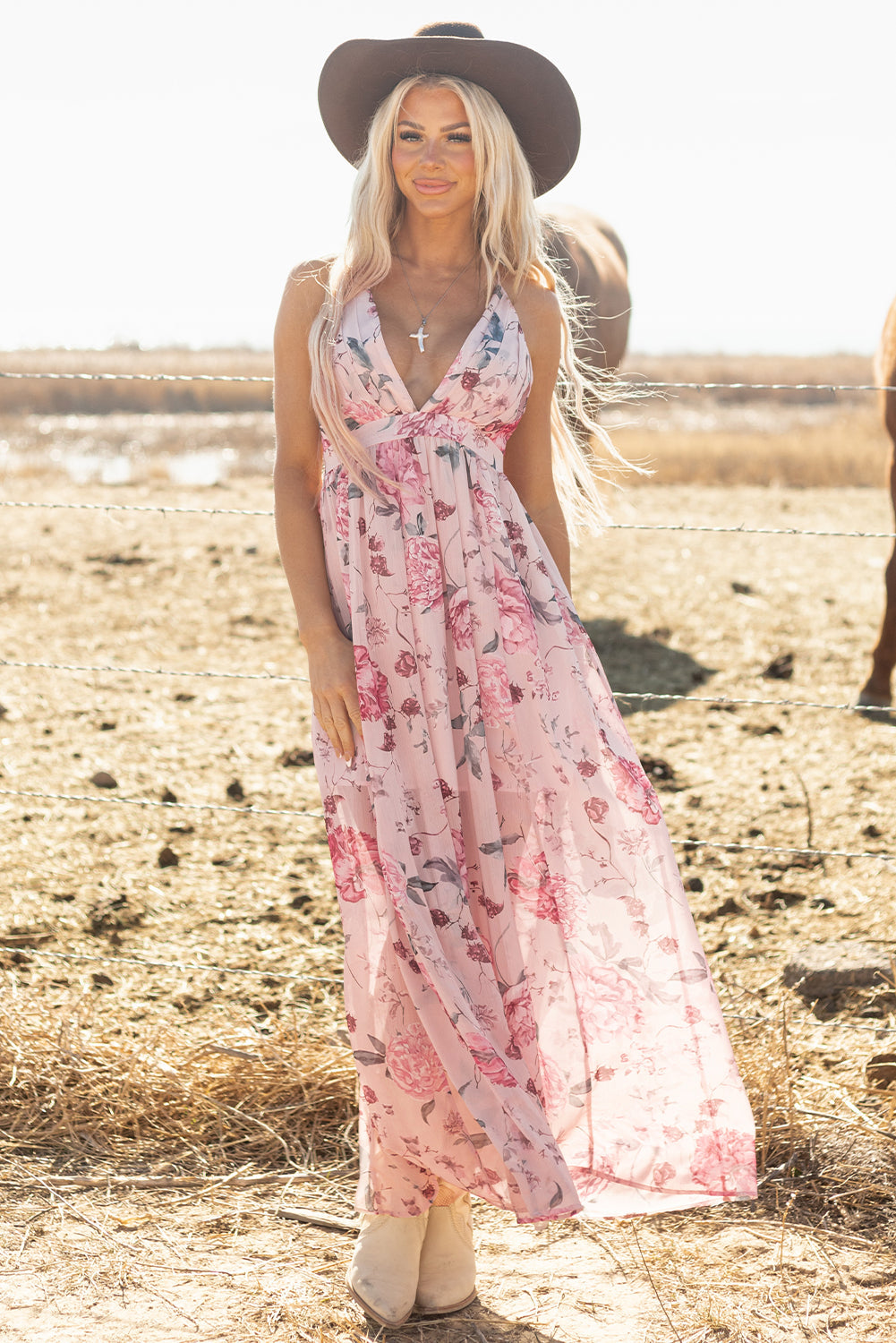 Jenesis Floral Pleated Maxi Dress