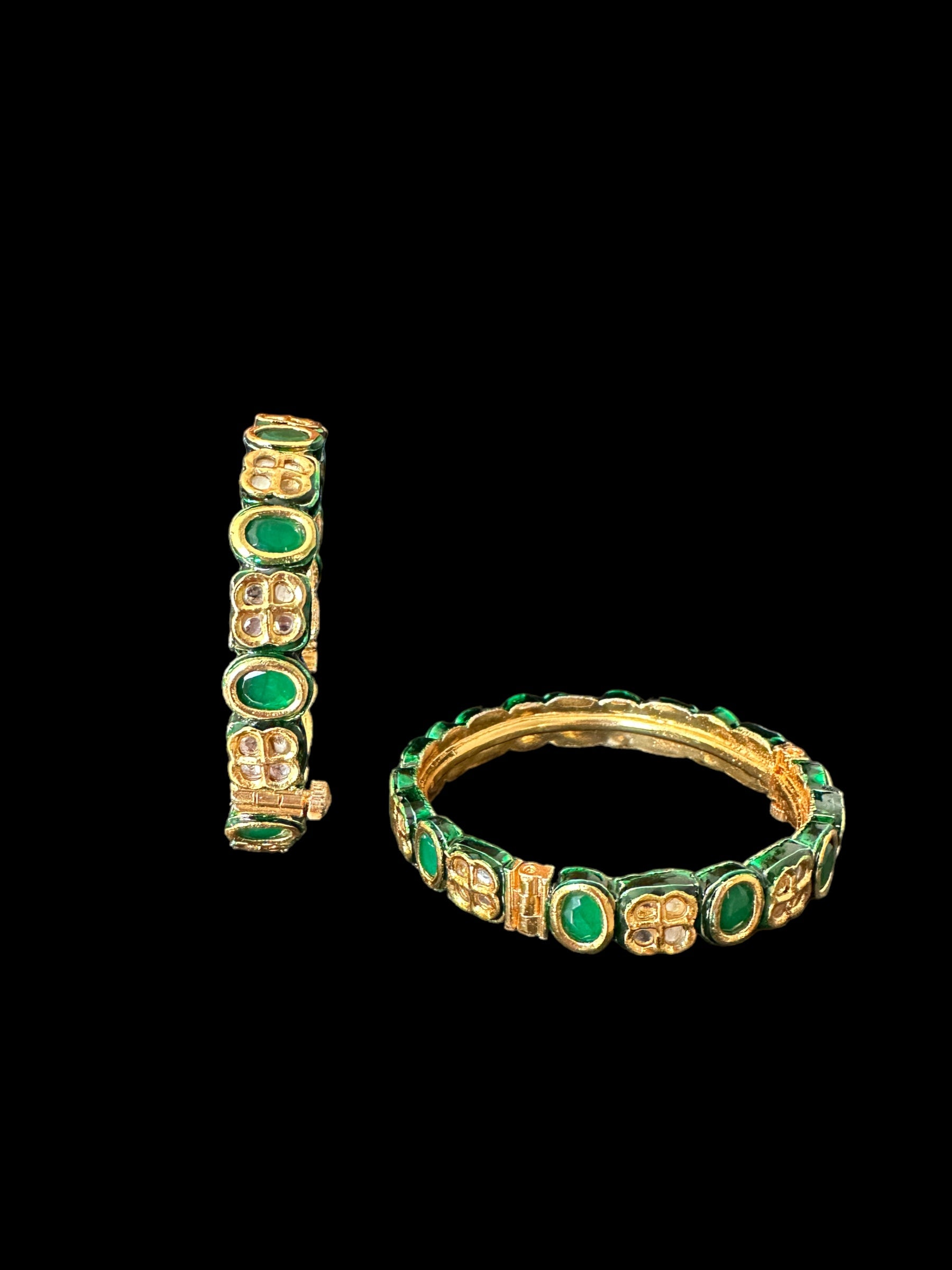 B181 Amelia kundan bangles in green  ( READY TO SHIP ) - openable 2.2/2.4/2.6