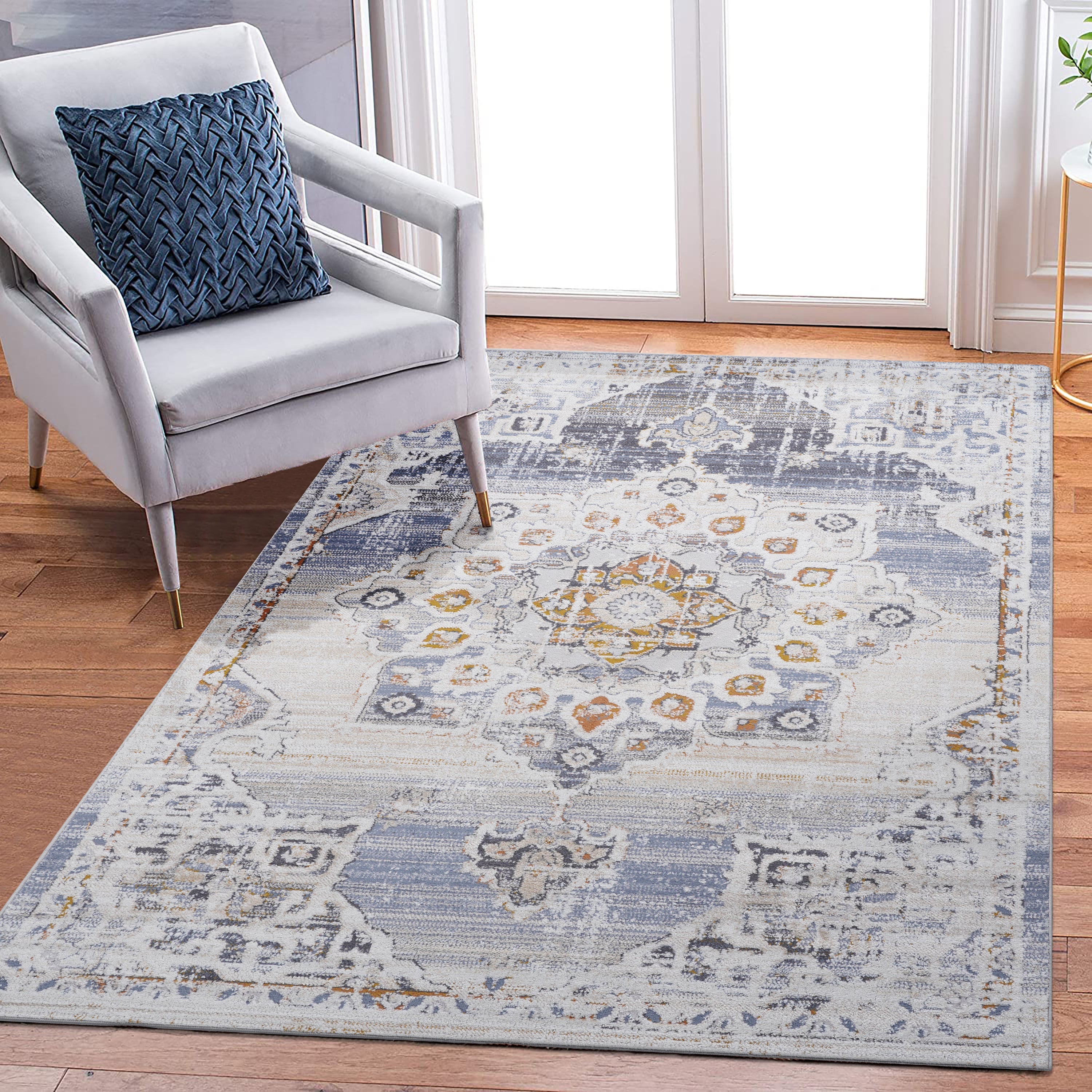 NAAR PAYAS Collection 8X10 Cream / Gold / Medallion Area Rug
