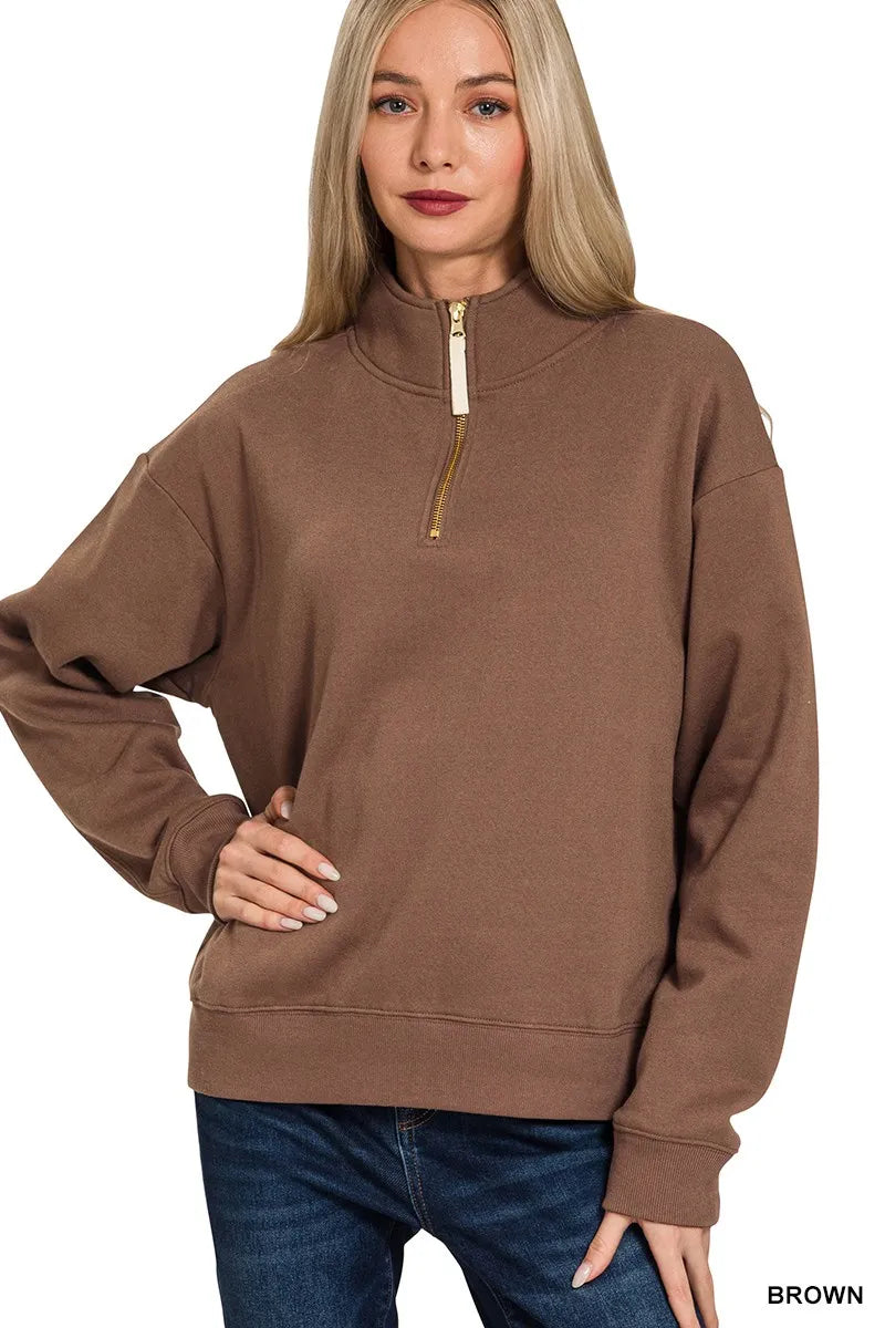 Zenana Fleece Half Zip Sweatshirt