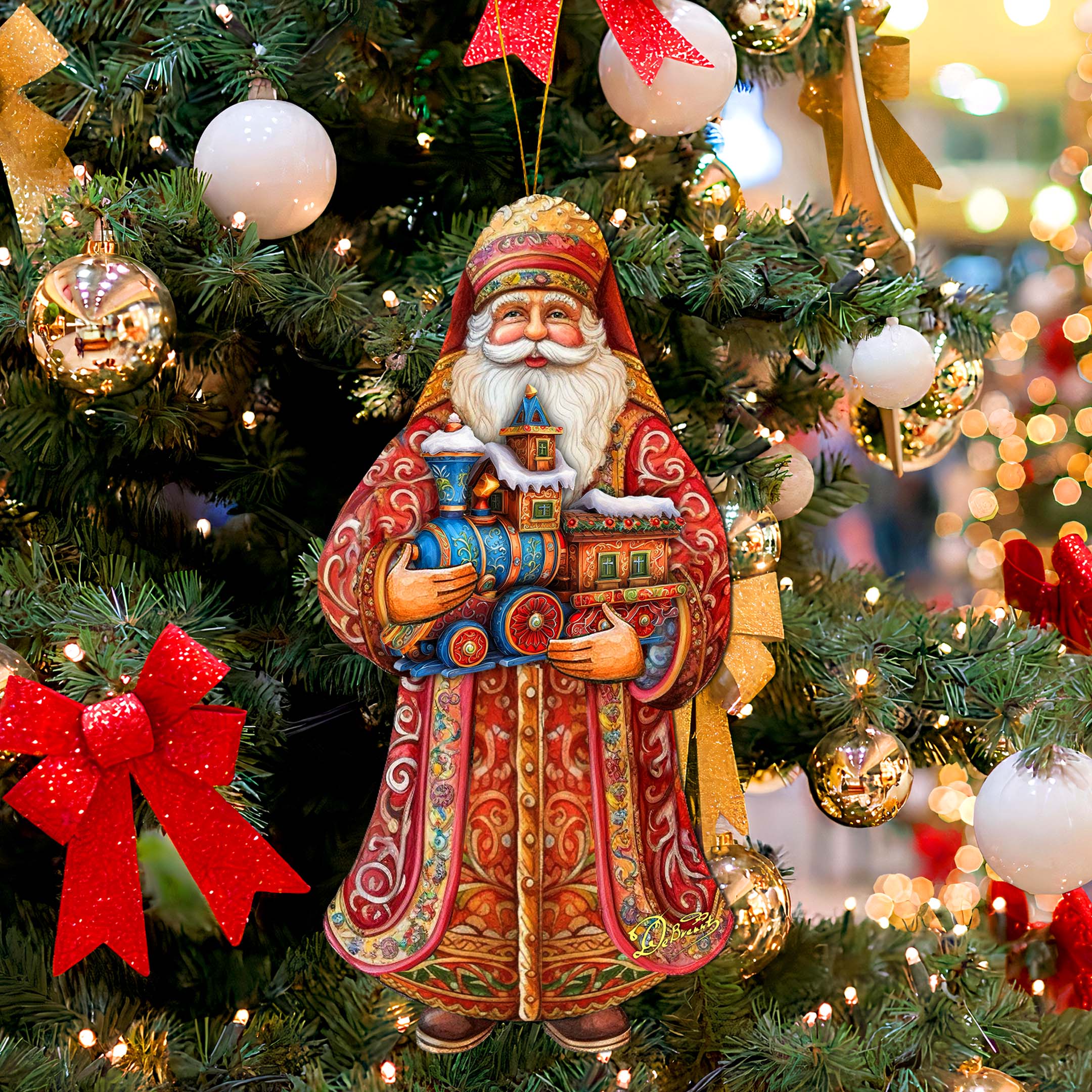 Santa&amp;#39;s Miniature Holiday Express Wooden Ornaments by G. Debrekht - Christmas Santa Snowman Decor - 8691417