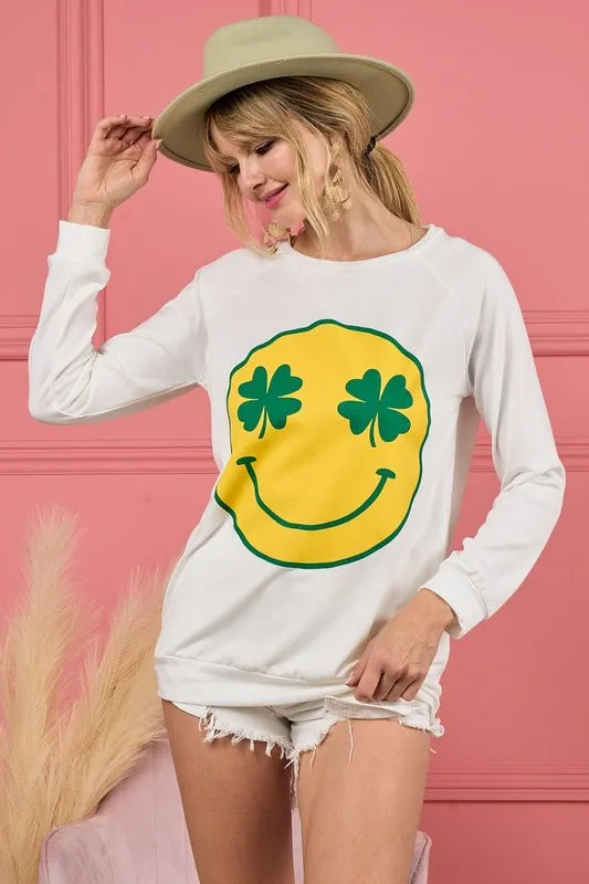 BiBi Smile Face Graphic Round Neck Long Sleeve Top