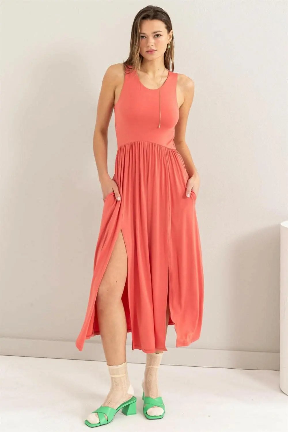 Trendsi HYFVE Sleeveless Slit Midi Dress