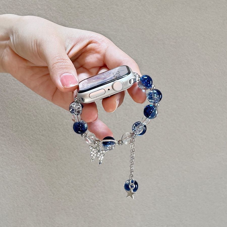 Blue Star Diamond Butterfly Chic Tweed Women&amp;#39;s Watch Strap for Apple Watch