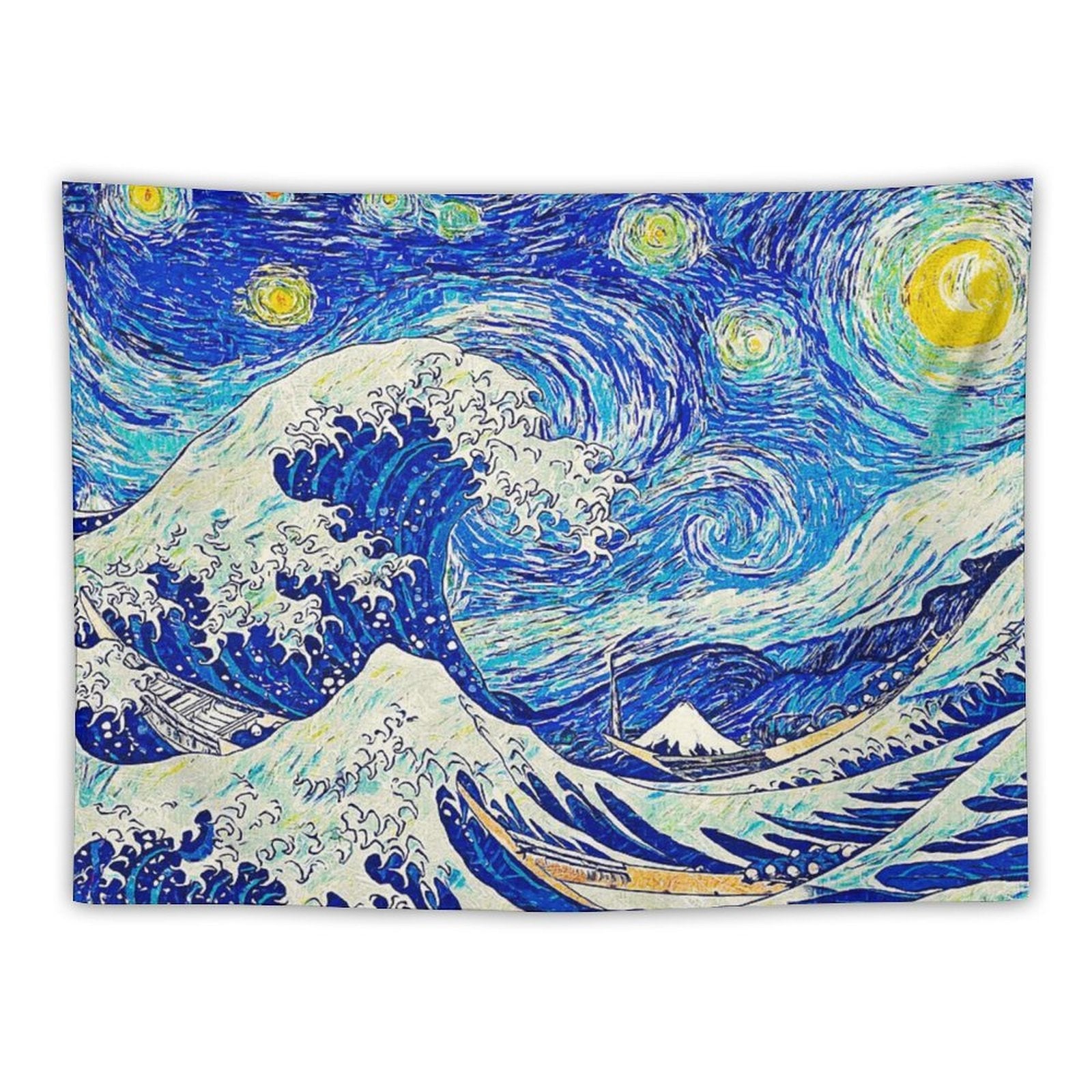 Starry Night Over The Great Wave Off Kanagawa Tapestry
