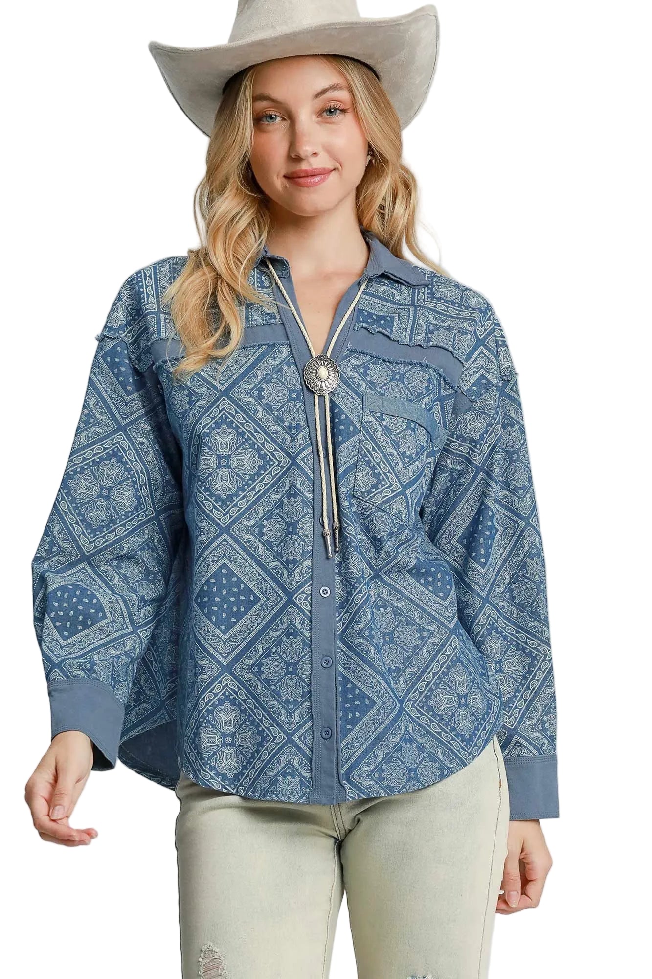 Garden Naked Paisley Print Denim Shirt Jacket