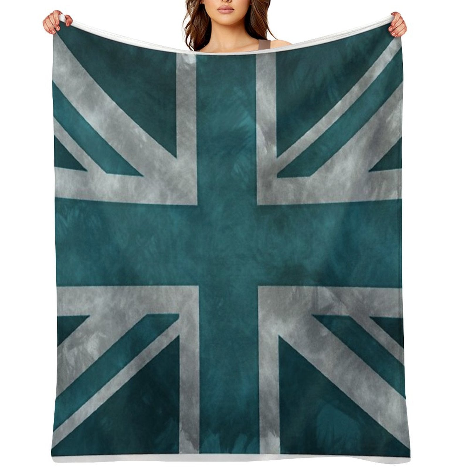 Teal Distressed Union Jack Throw Blanket