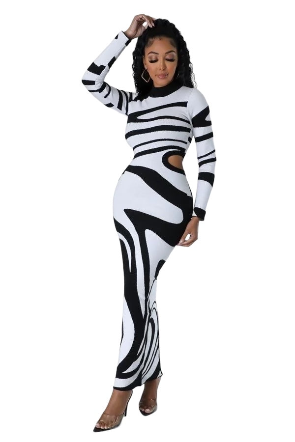 Black &amp;amp; White Knit Maxi Dress