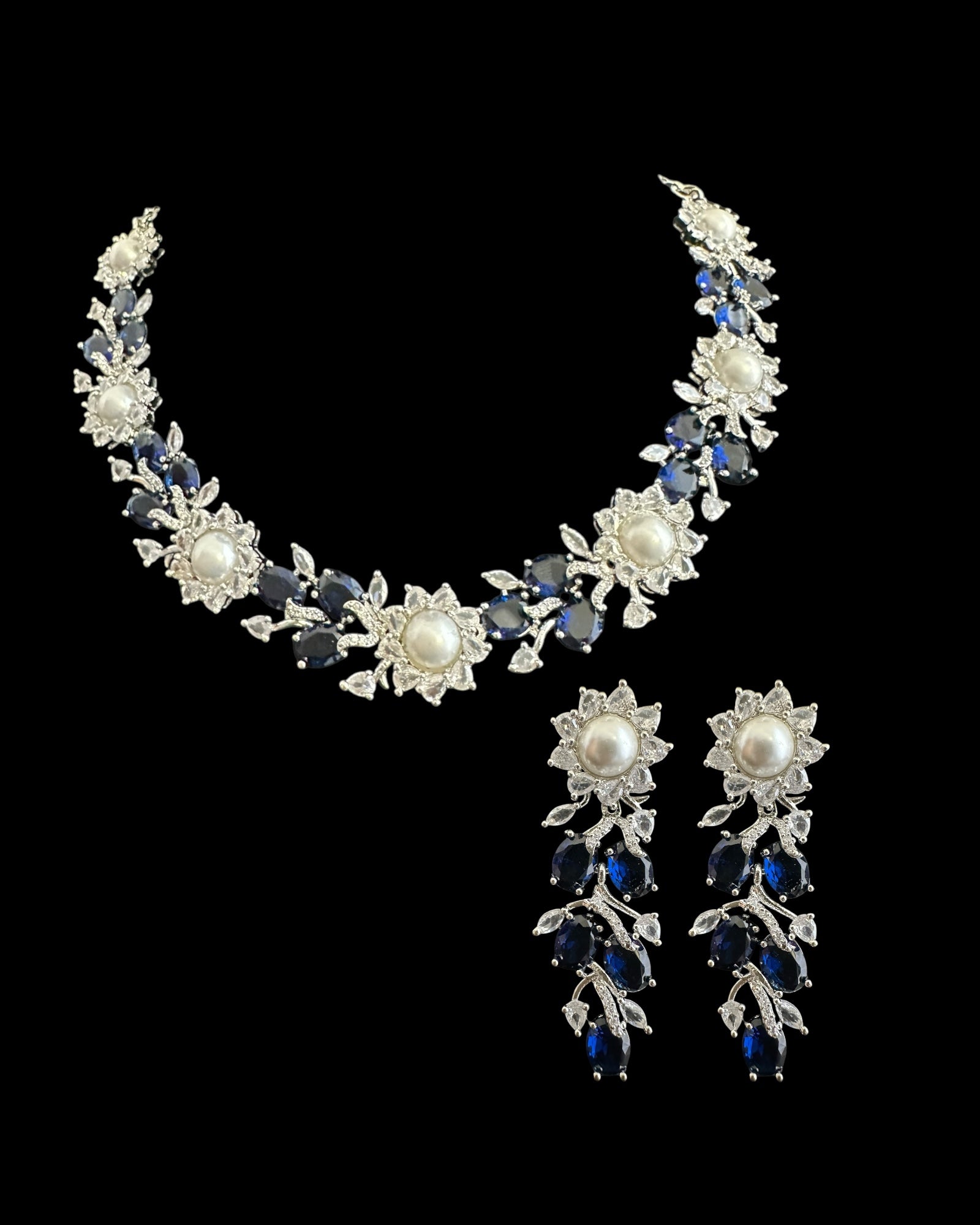 DNS137B silver plated necklace set - BLUE / SAPPHIRE  ( READY TO SHIP )