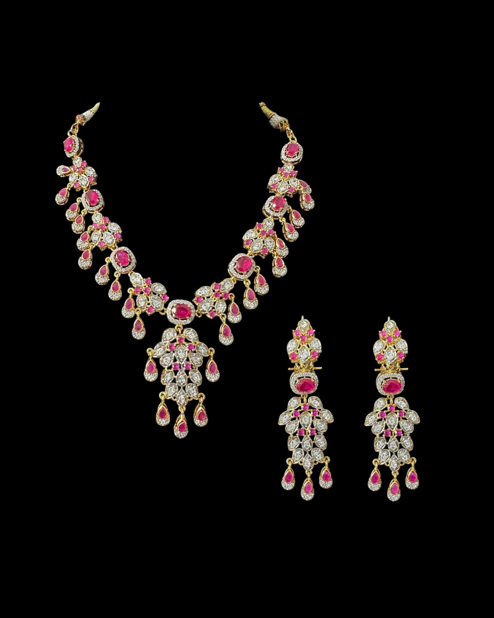 DNS201 high quality necklace set with zircon and ruby cz stone ( READY TO SHIP )